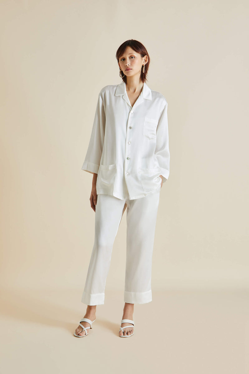 【OLIVIA VON HALLE】wolfe プリント silk-satin pajama set Olivia von Halle Lila Swan-Print Poet Silk Pajama Set