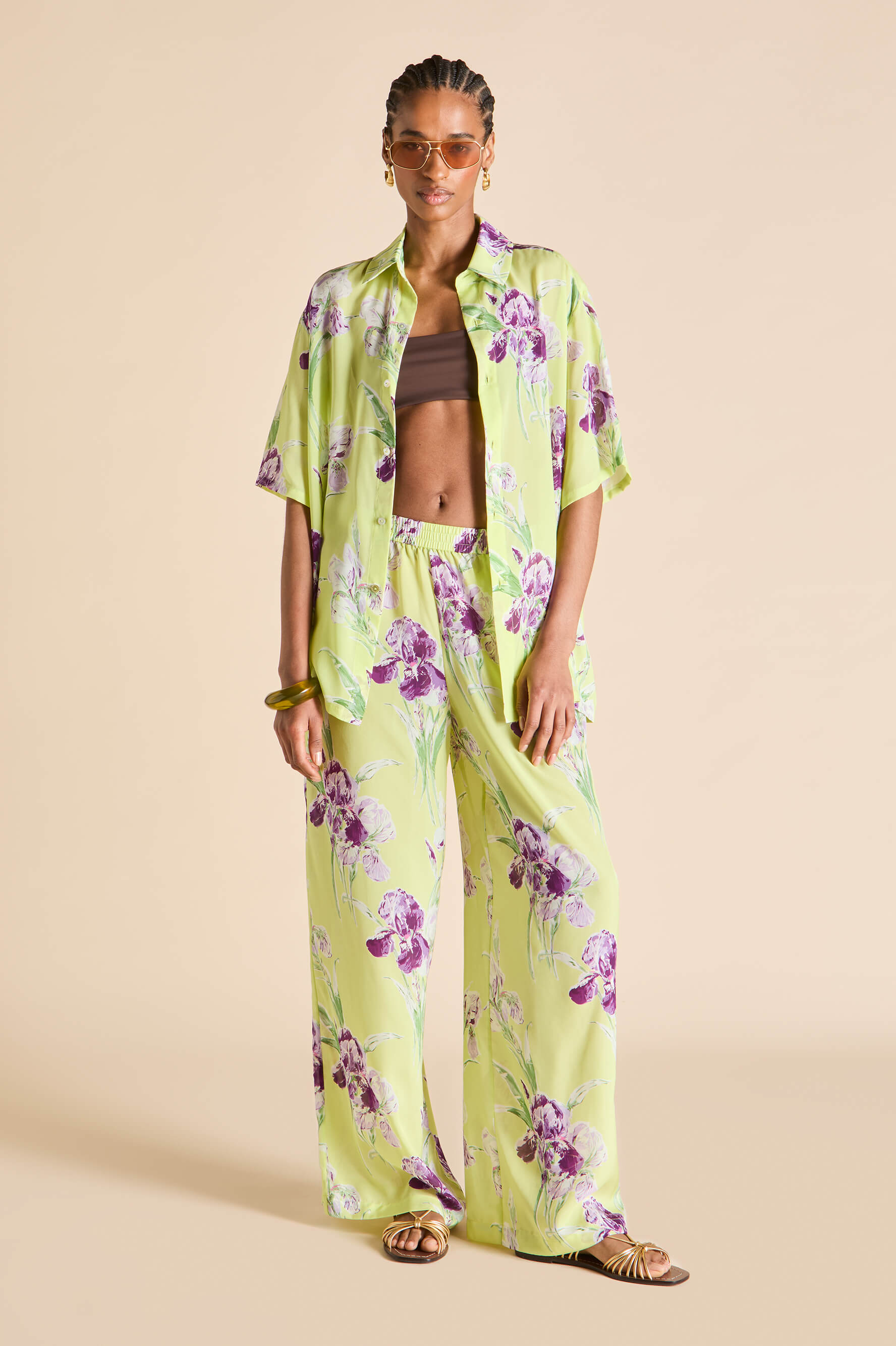 alabama sundial green floral pajamas in silk-chiffon