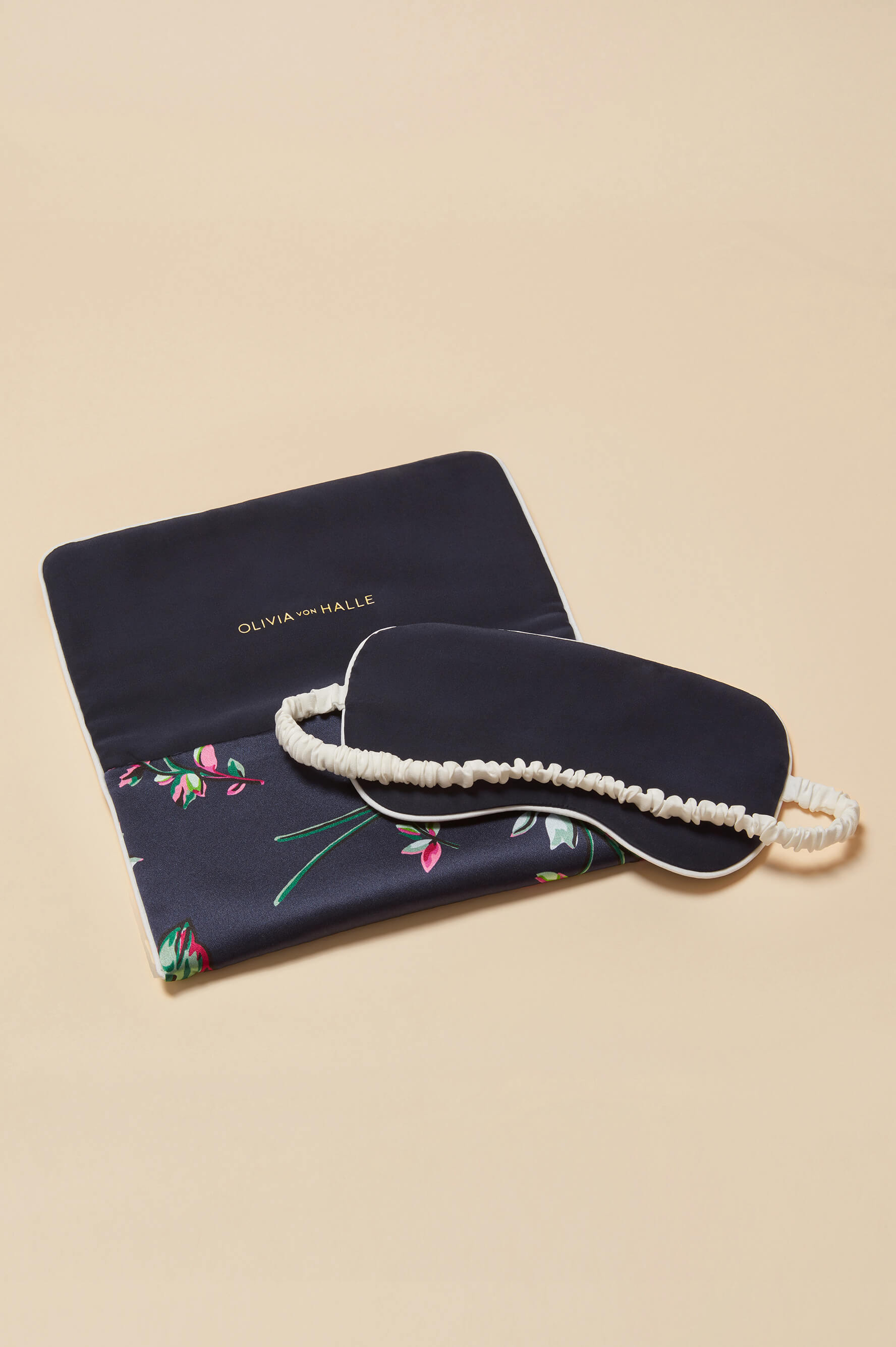 audrey madison navy floral eye mask in silk satin