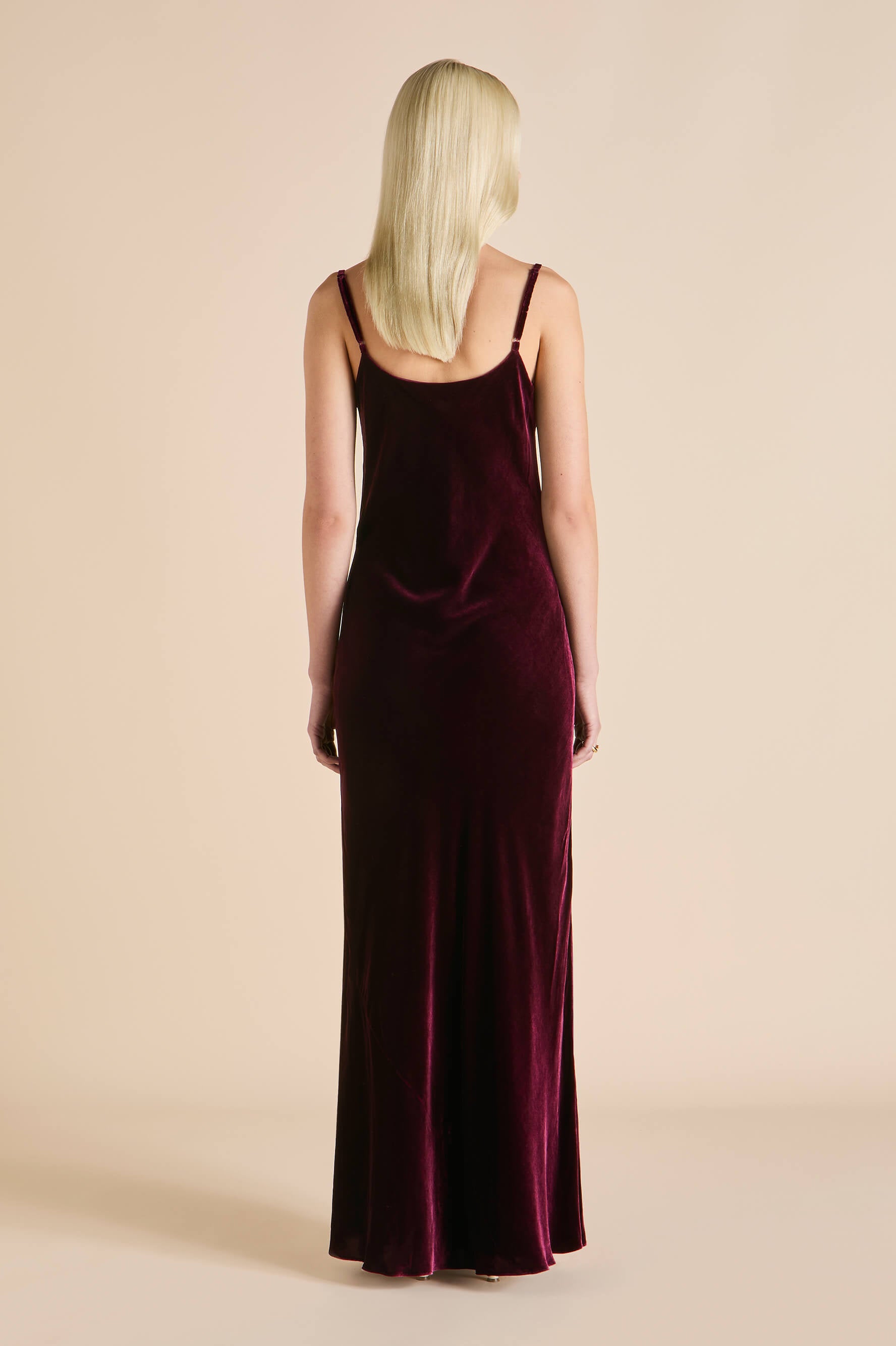 olympia burgundy dress in silk velvet