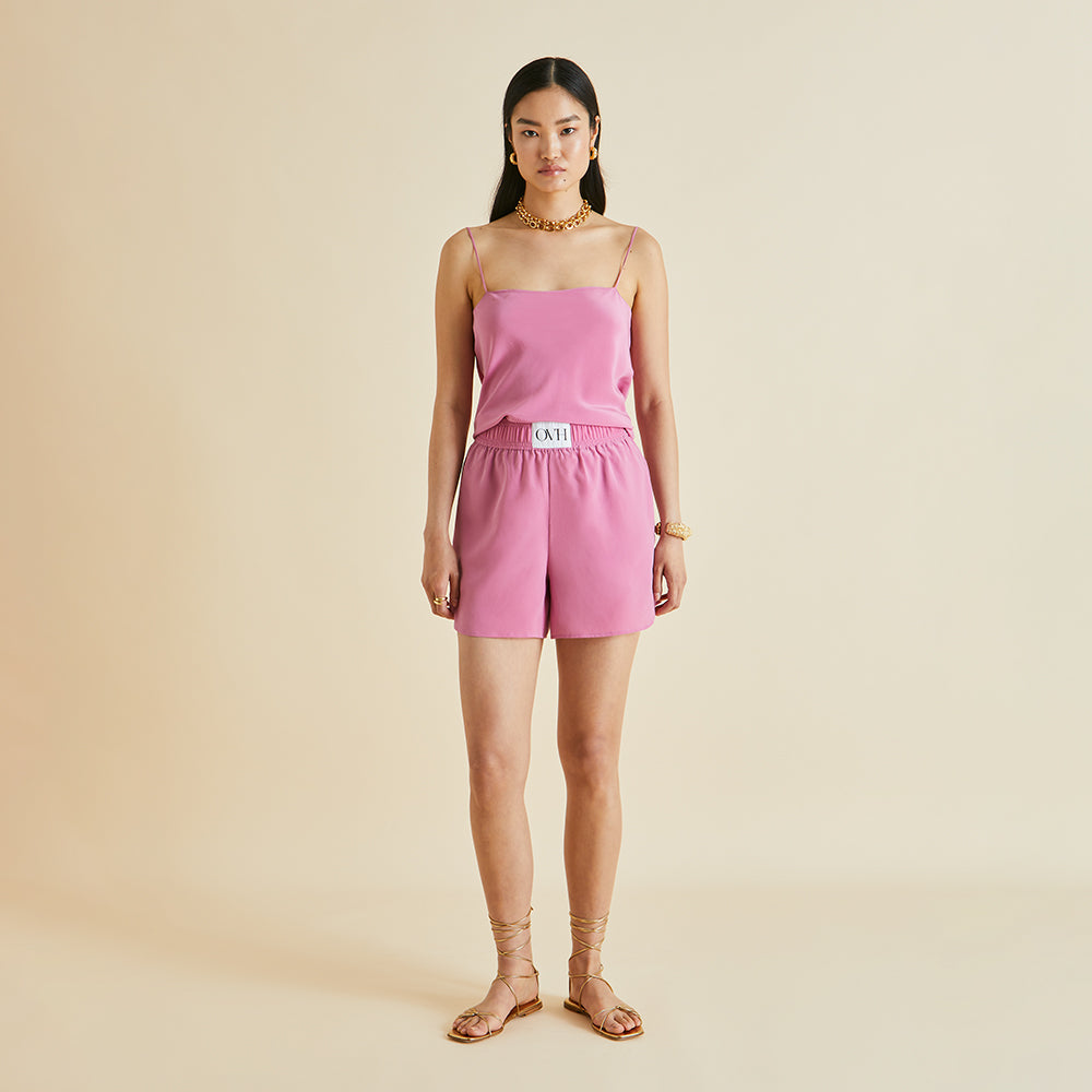 Olivia von Halle  Calypso Pink Silk Crêpe de Chine Camisole Set