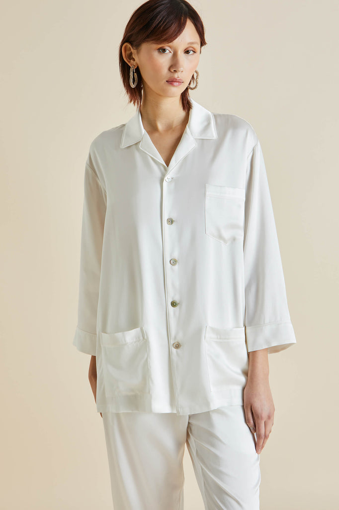 Fifi Ivory White Pajamas in Silk Satin