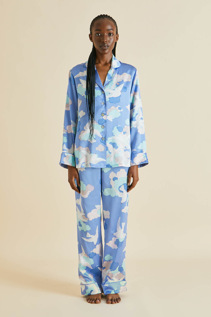 ASOS DESIGN premium monogram traditional satin shirt & pant pajama