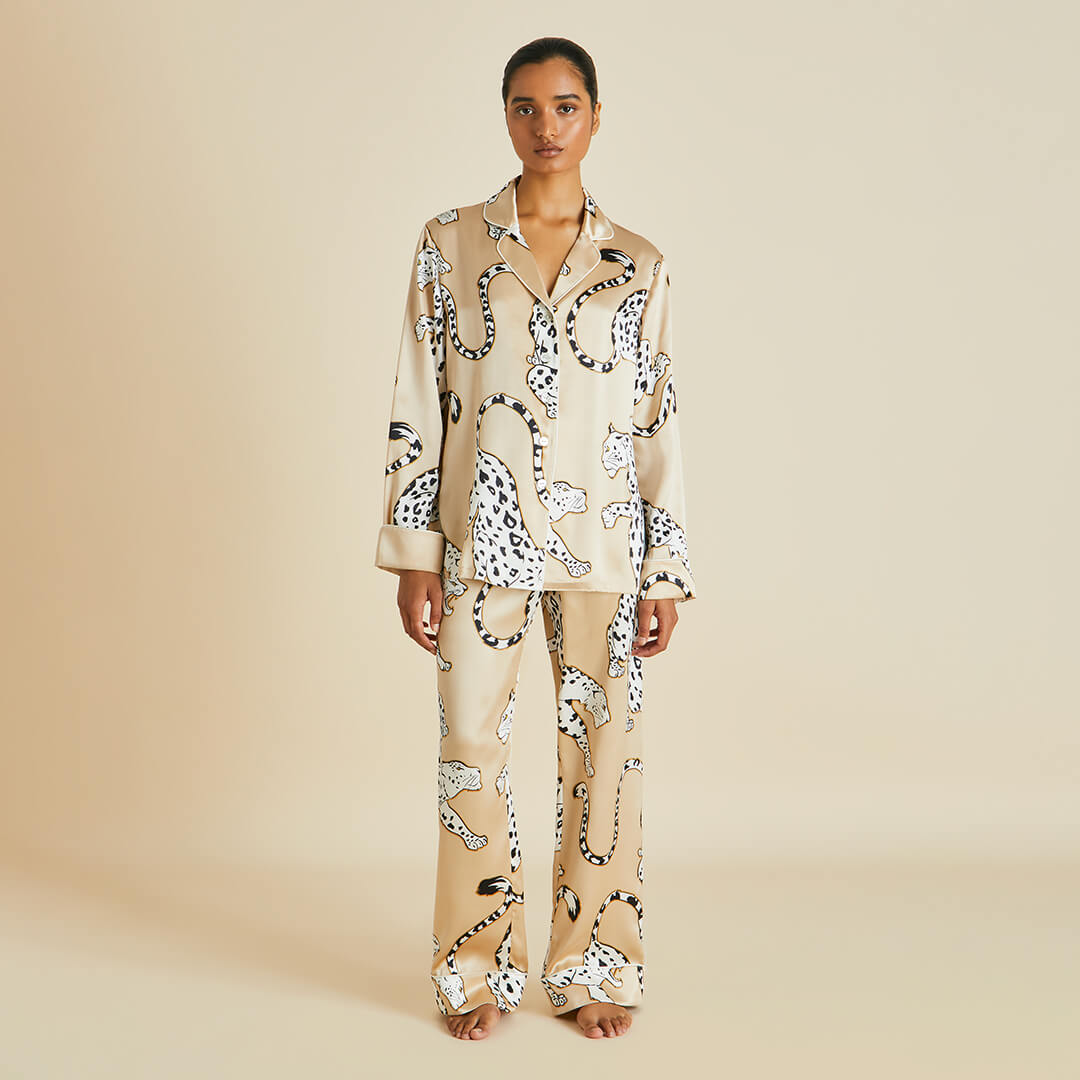 Lila Muir Beige von Leopard Silk - Olivia Satin Halle Pajamas