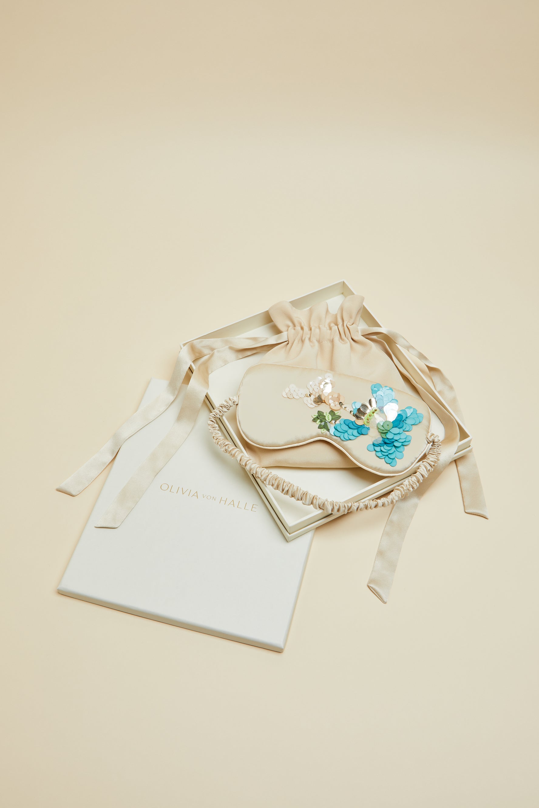 Caladrius Cream Floral Silk Crêpe De Chine Eye Mask