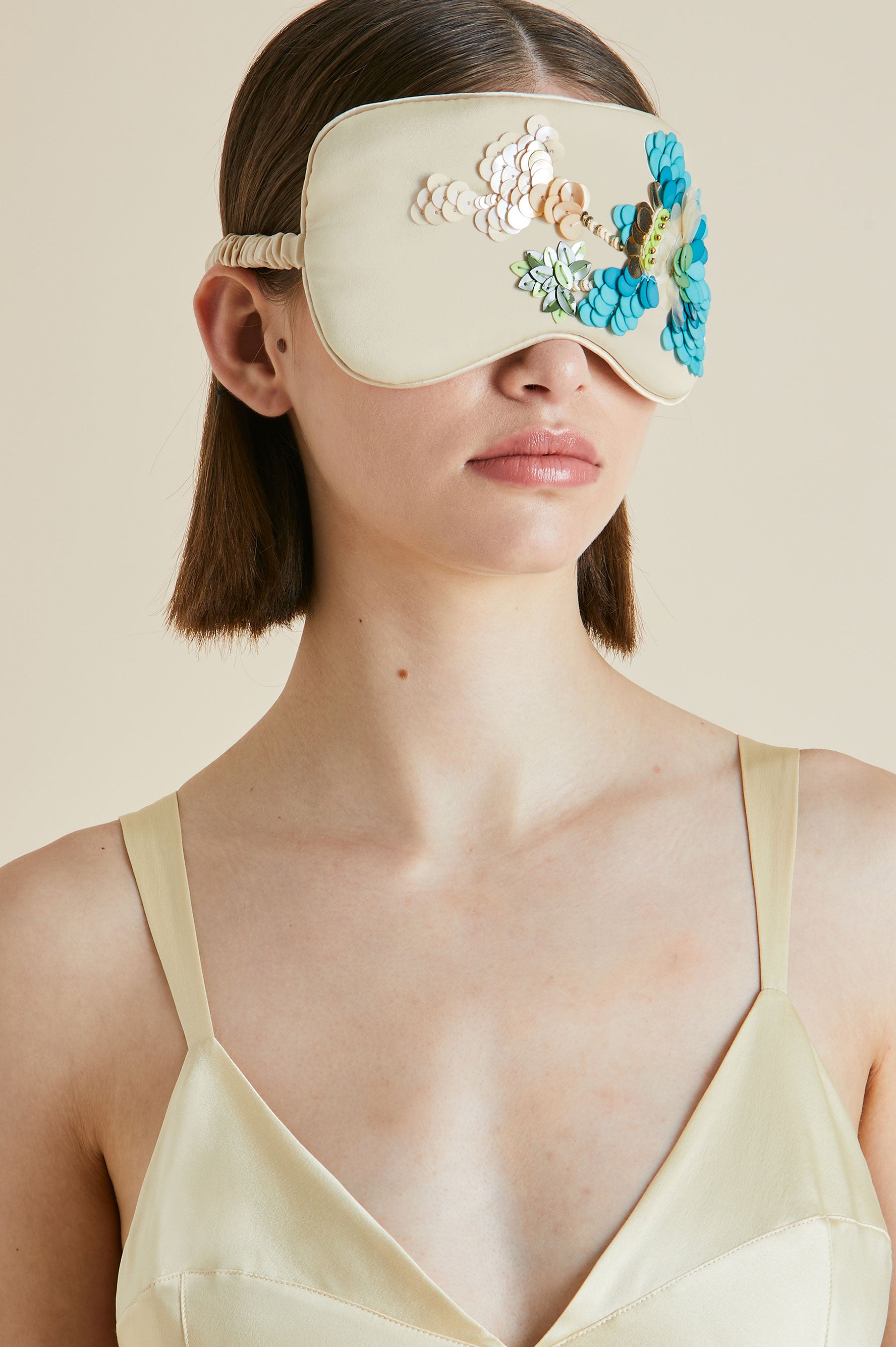 Olivia von Halle | Caladrius Cream Floral Silk Crêpe De Eye Mask