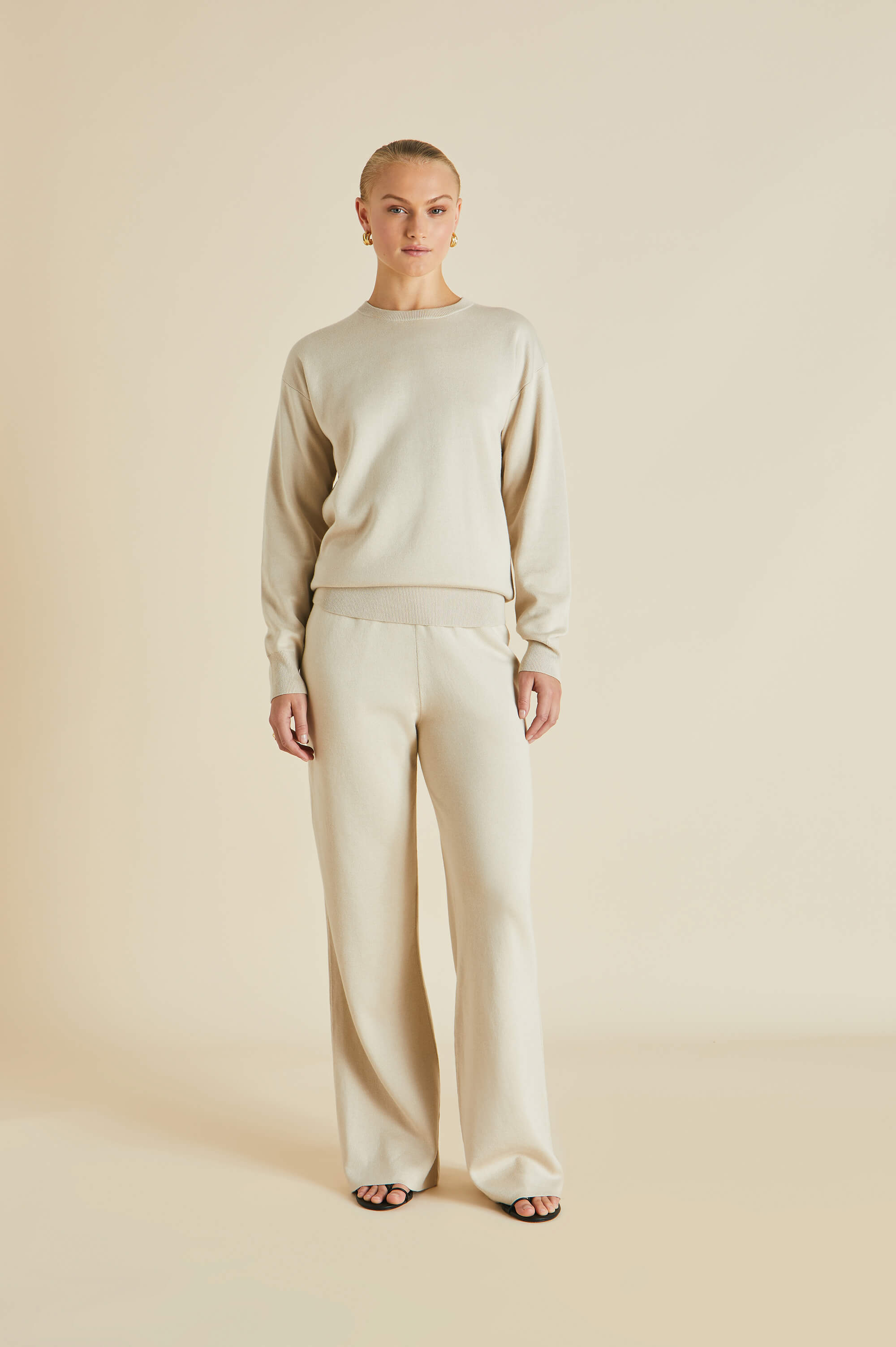 carmel beige silk cashmere tracksuit