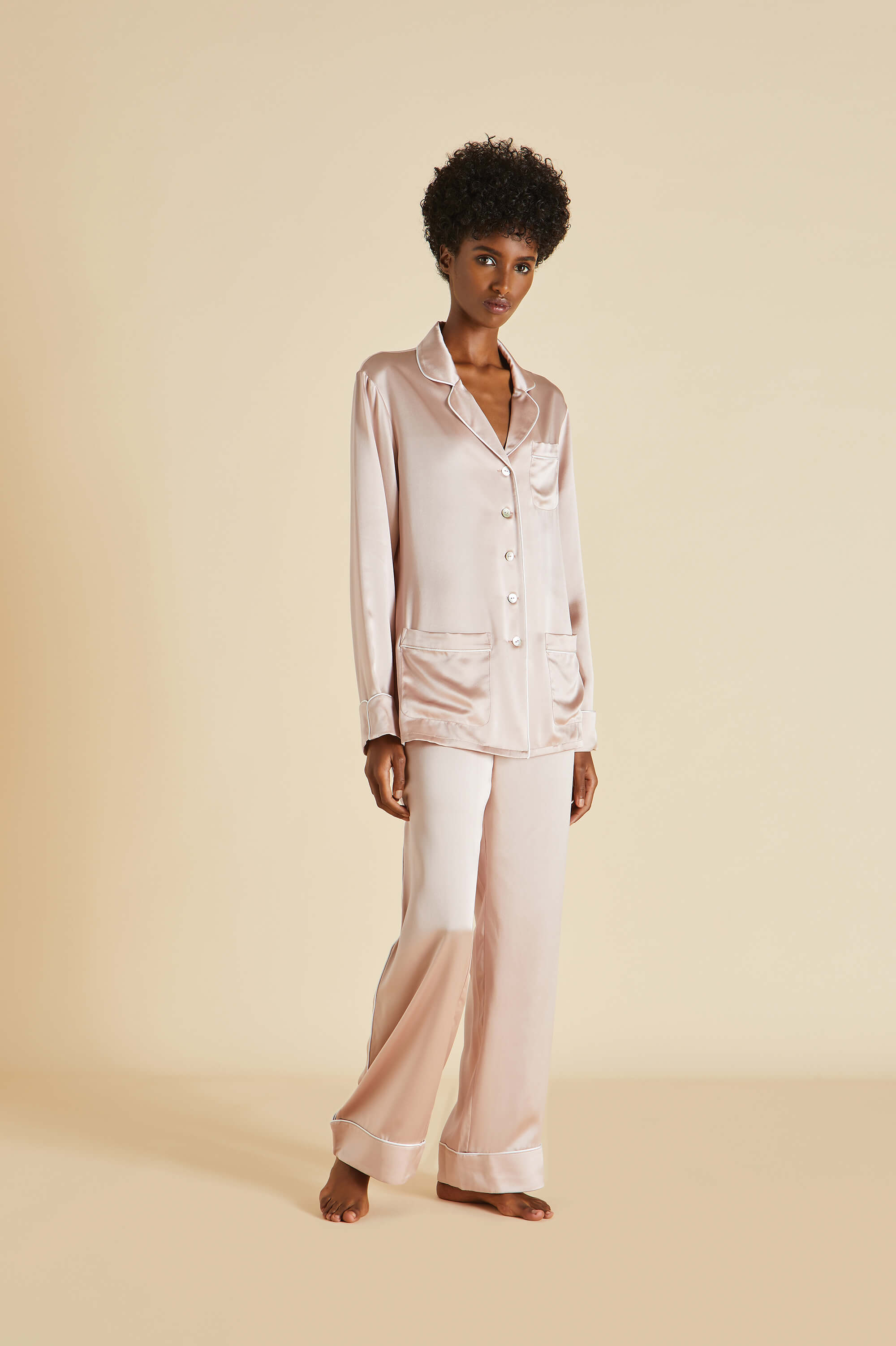 Coco Oyster Ivory Pajamas in Silk Satin