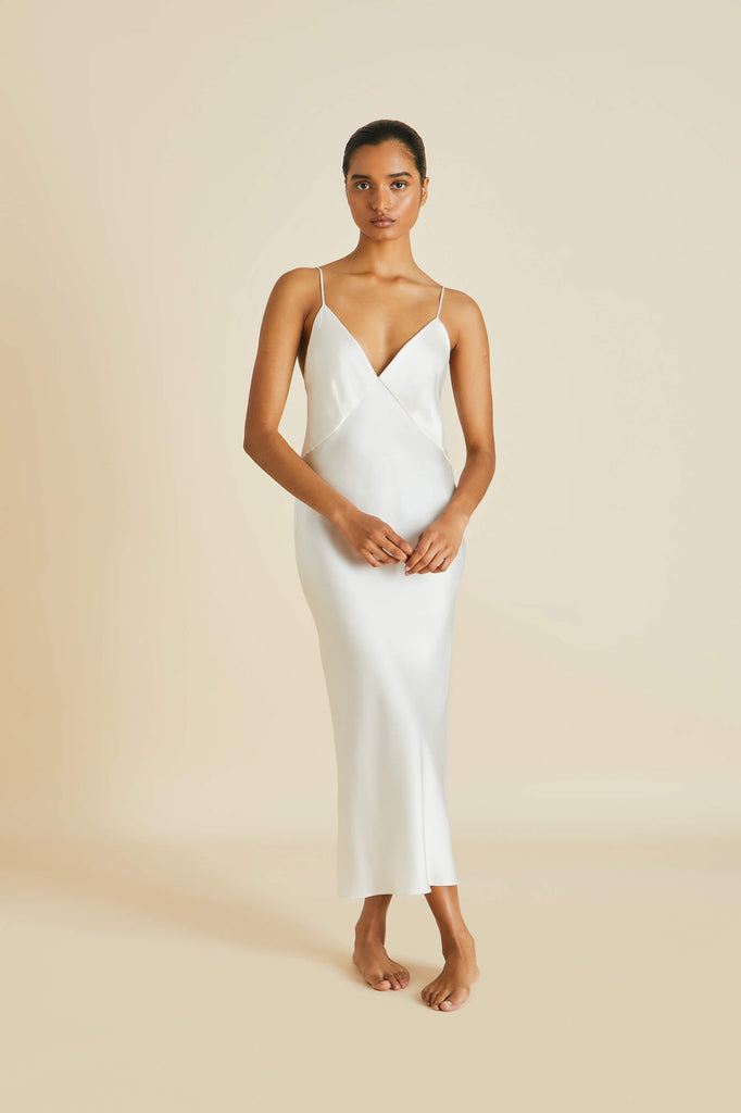 Issa Ivory Slip Dress in Silk Satin