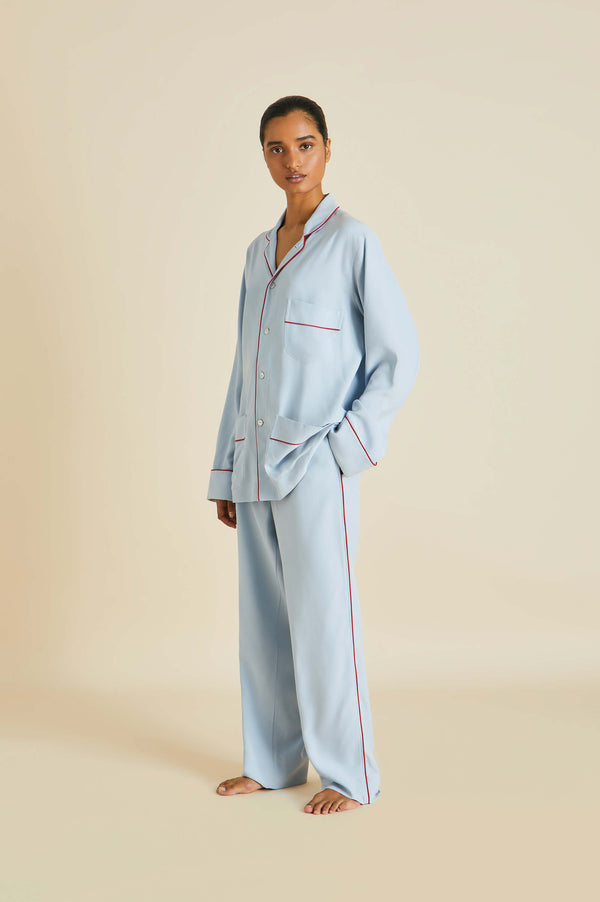 Laurent Cerulean Blue Pajamas in Sandwashed Silk