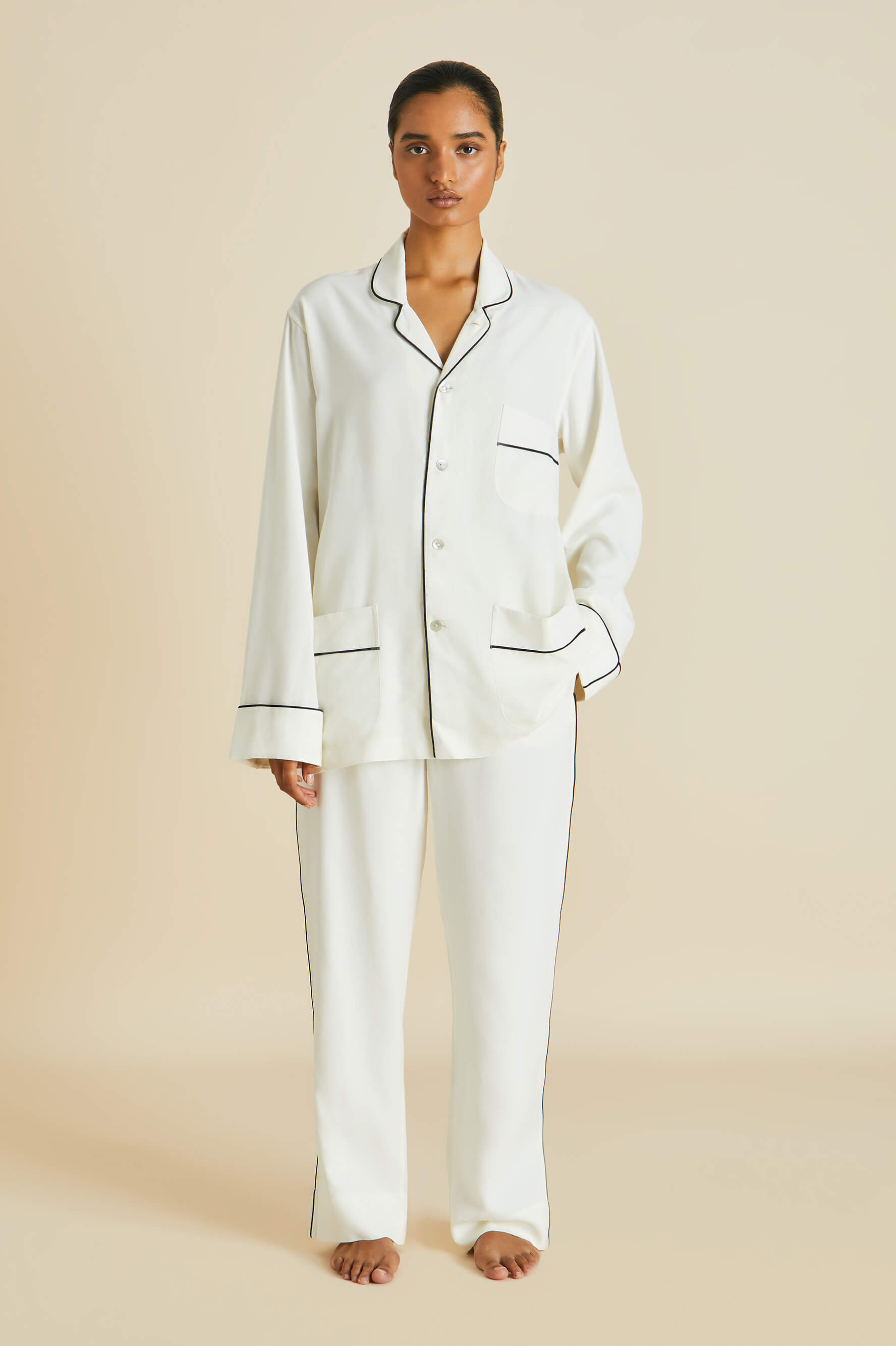Laurent Ivory Pajamas in Sandwashed Silk