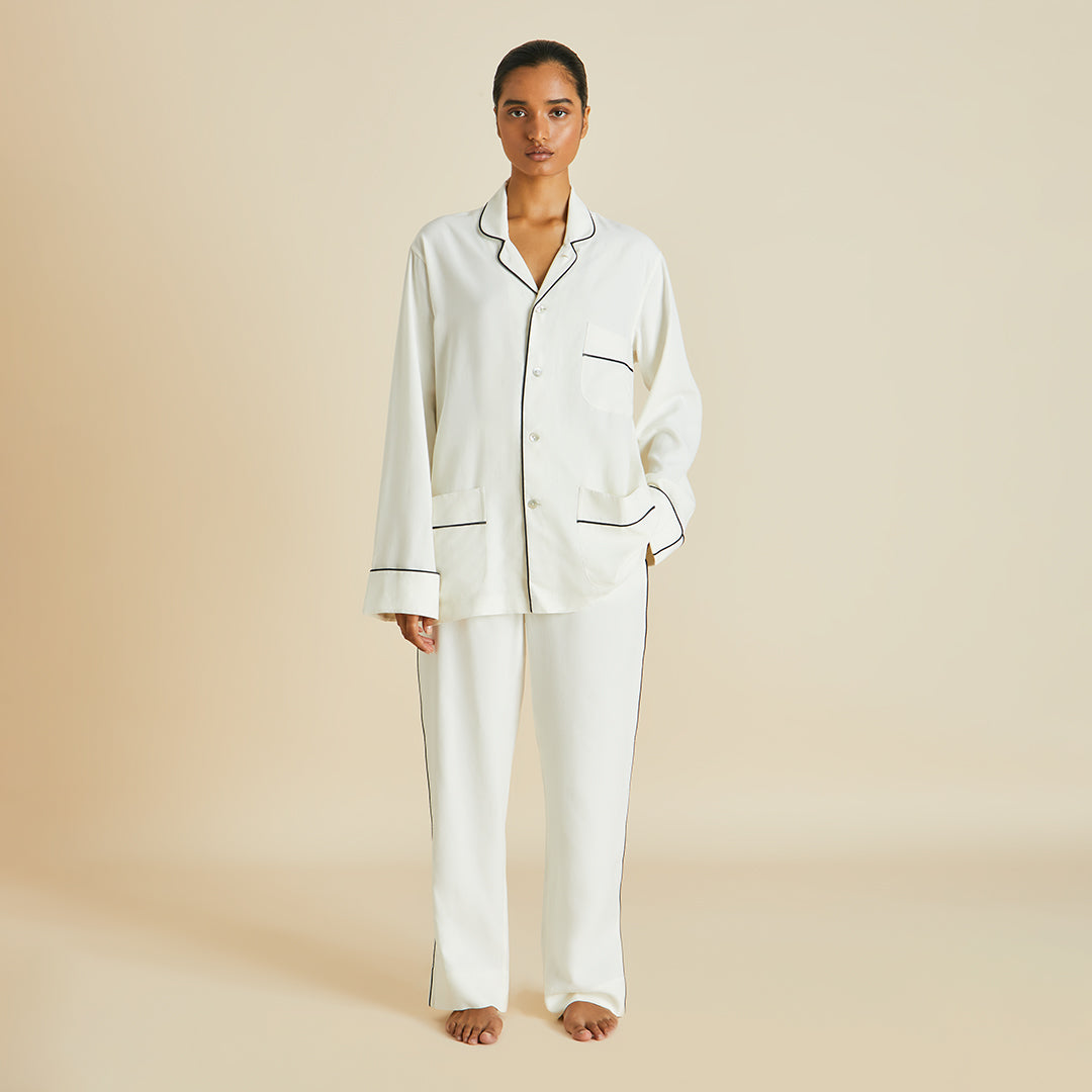 Laurent Ivory Silk Habotai Pajama Set