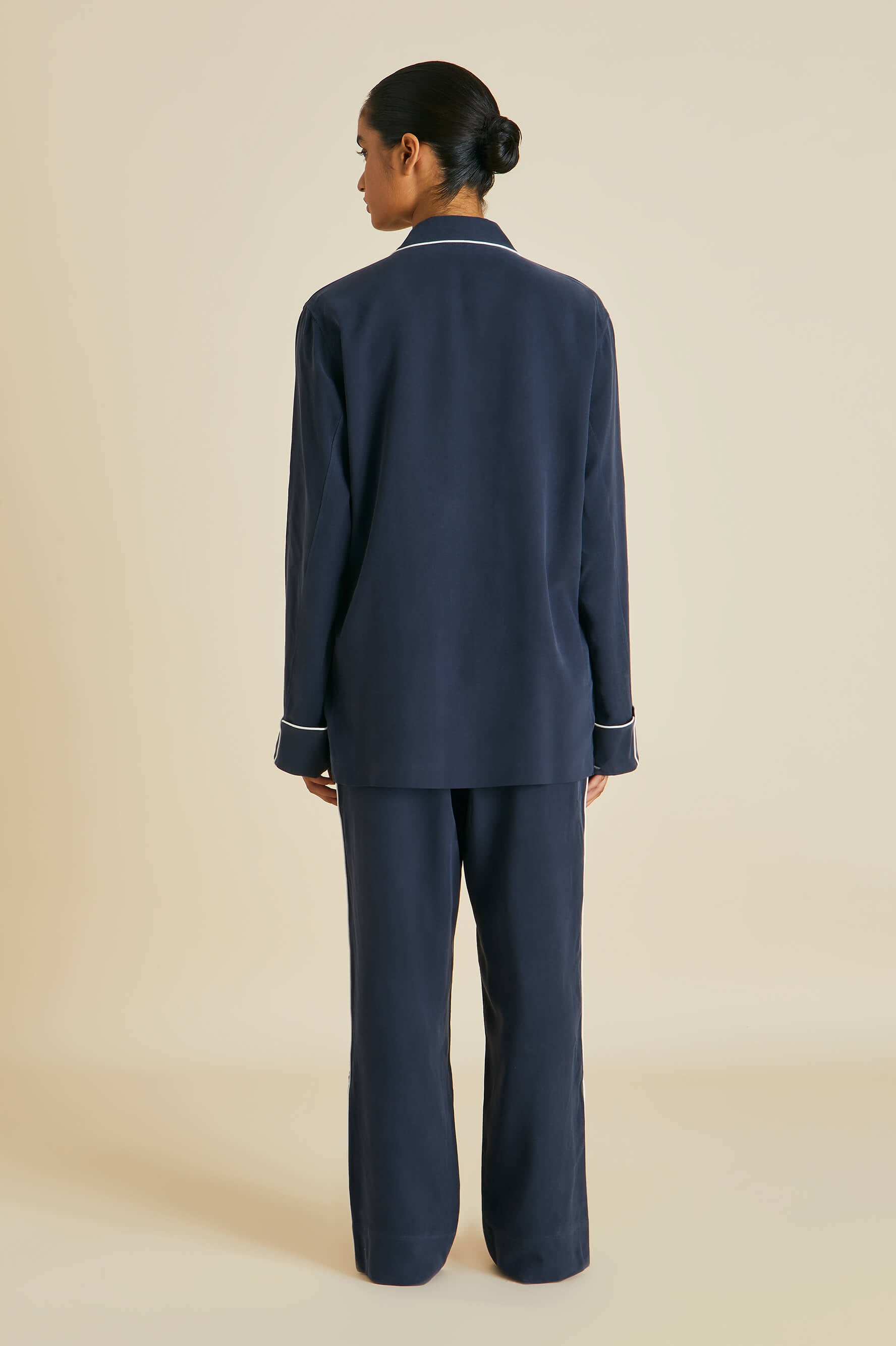 Laurent Navy Silk Habotai Pajama Set