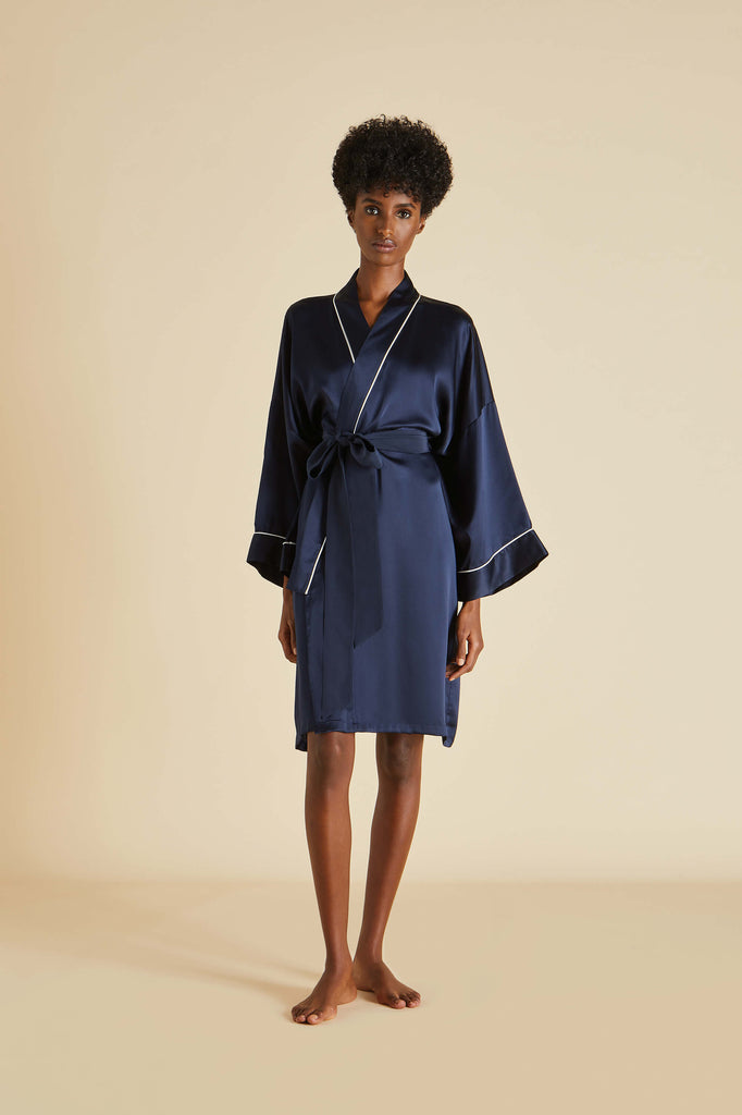 Mimi Navy Robe in Silk Satin
