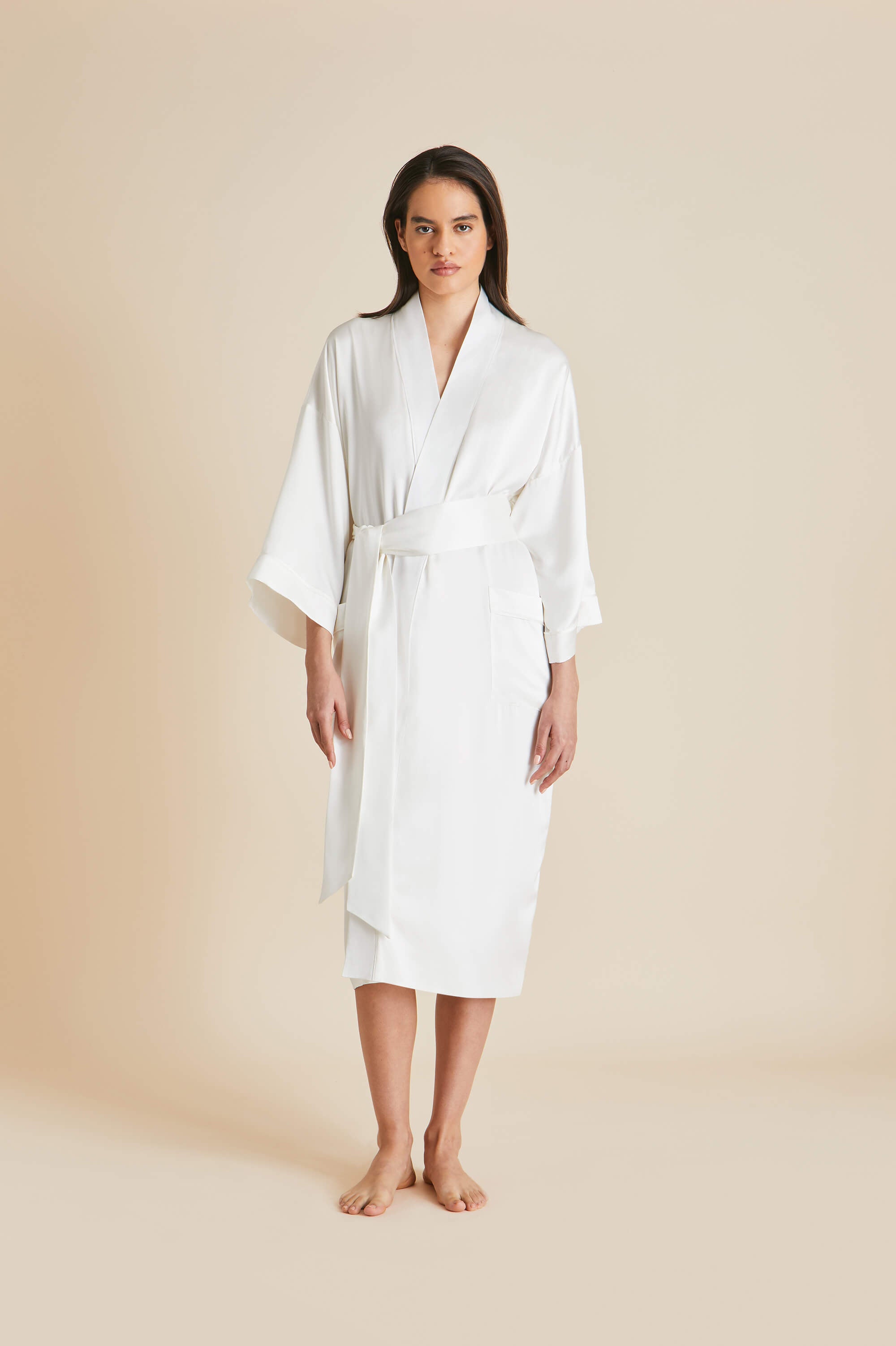 Sabine Ivory Robe in Silk Twill