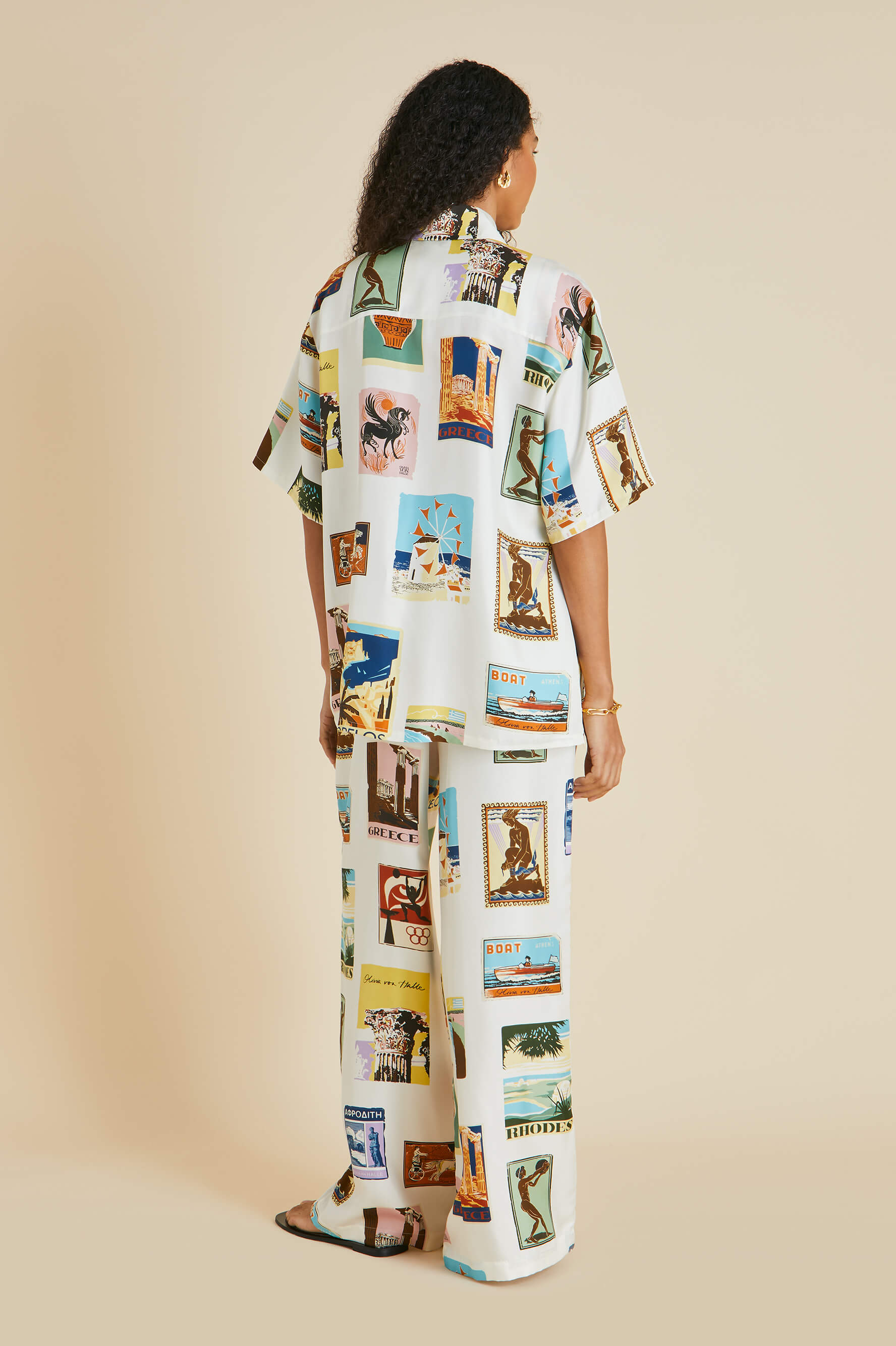 Alabama Cadmus Ivory Postcard Pajamas in Silk Twill