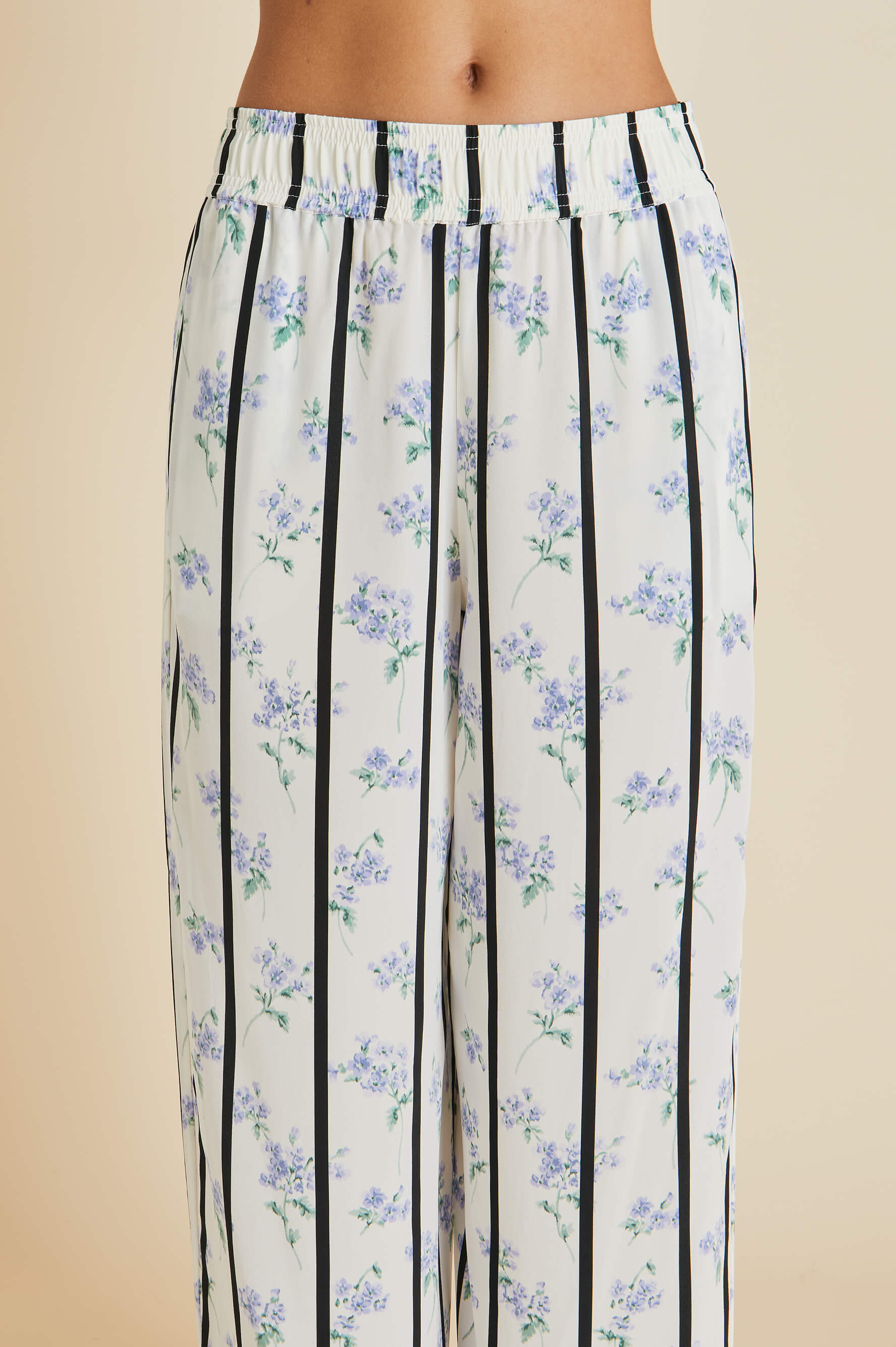 Alabama Hypnos Ivory Stripe Pajamas in Silk Crêpe de Chine