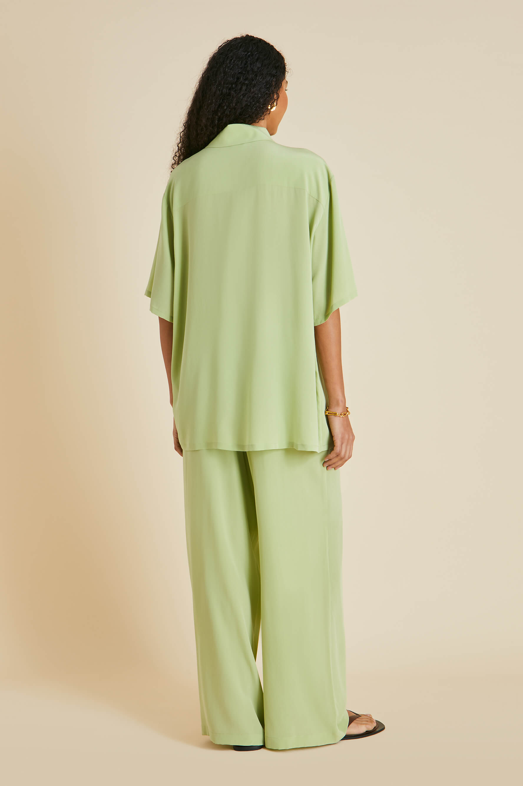 Alabama Green Pajamas in Silk Crêpe de Chine