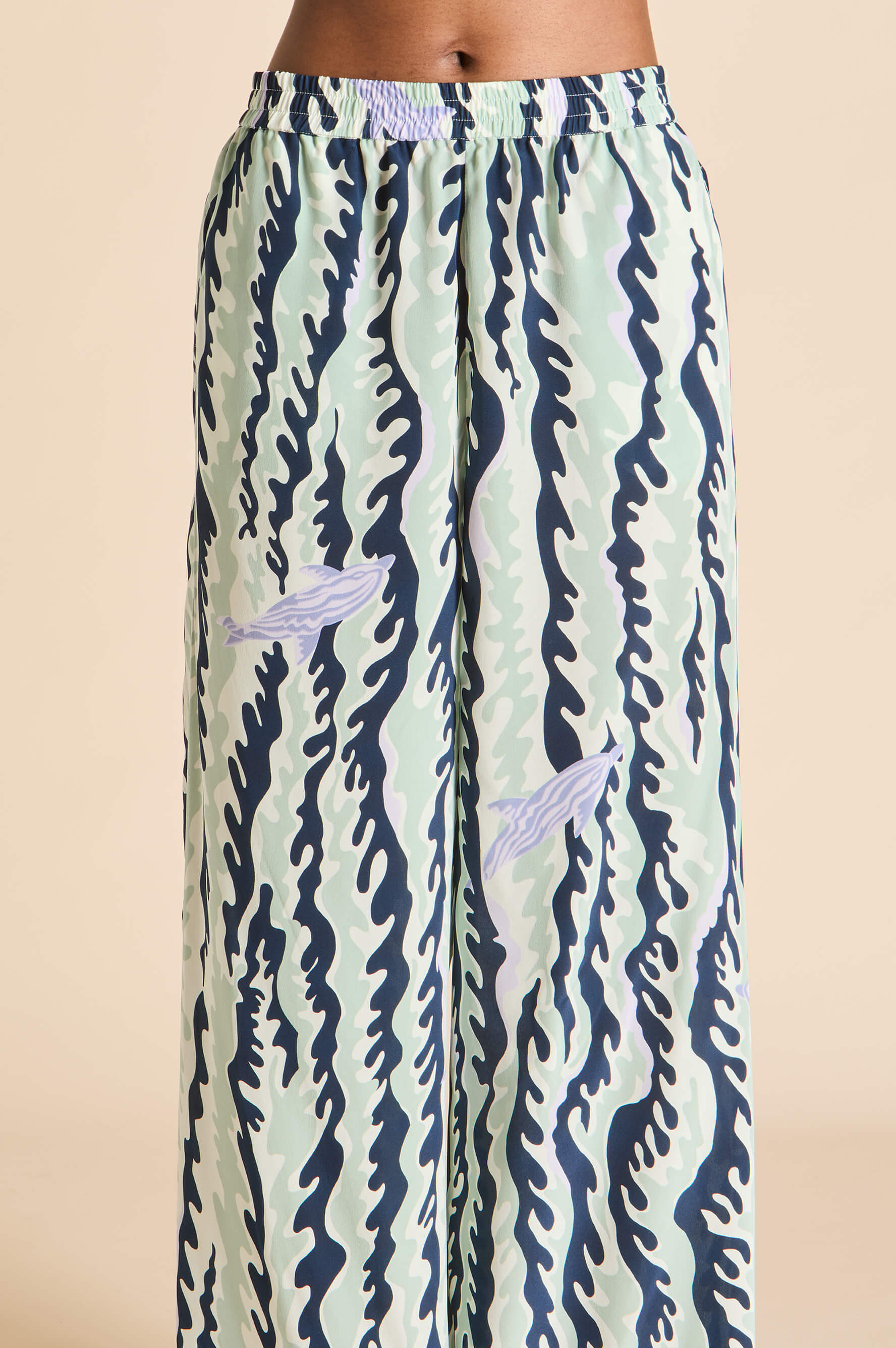Alabama Marina Navy Wave Pajamas in Silk Crêpe de Chine
