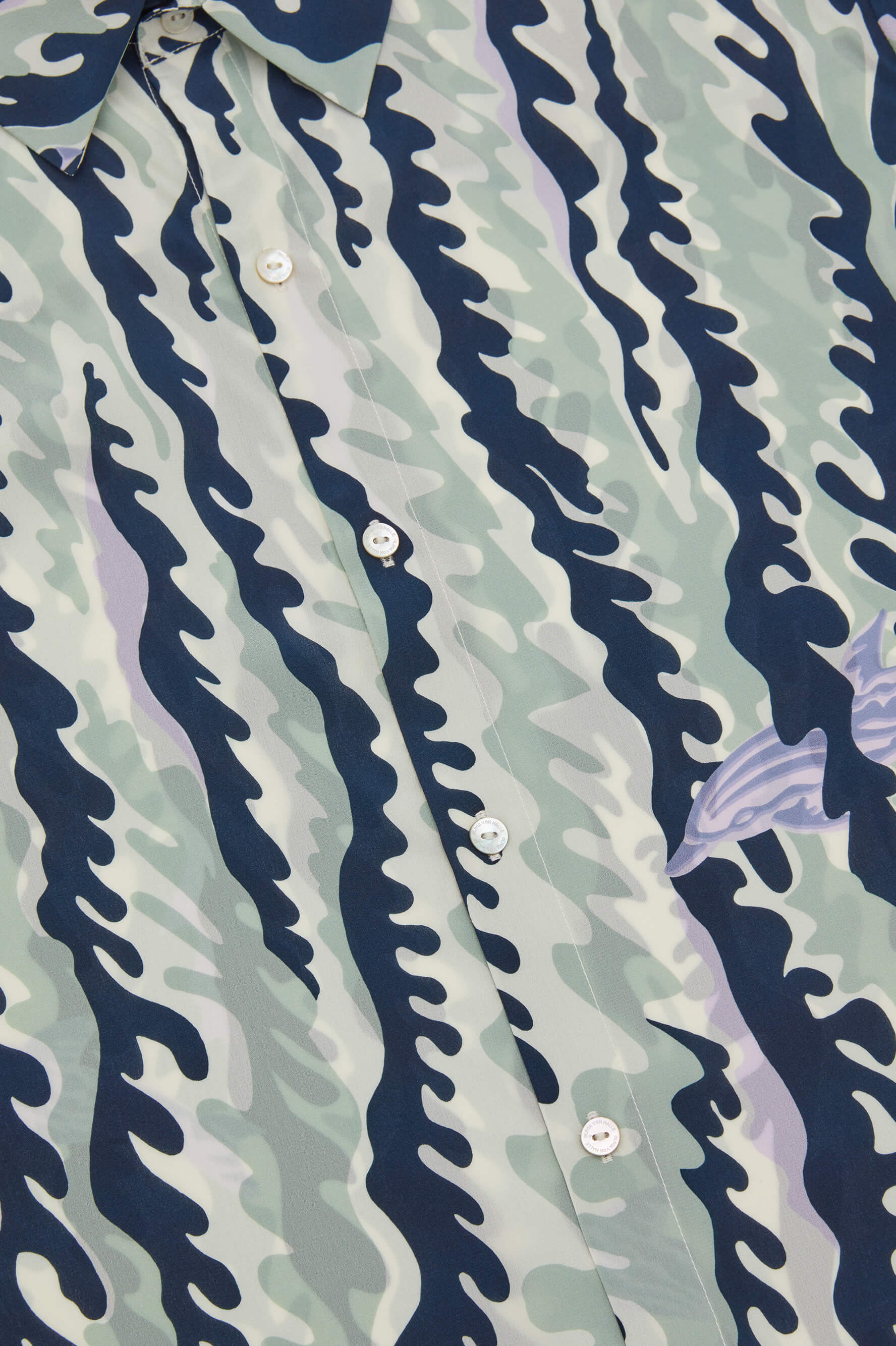 Alabama Marina Navy Wave Pajamas in Silk Crêpe de Chine