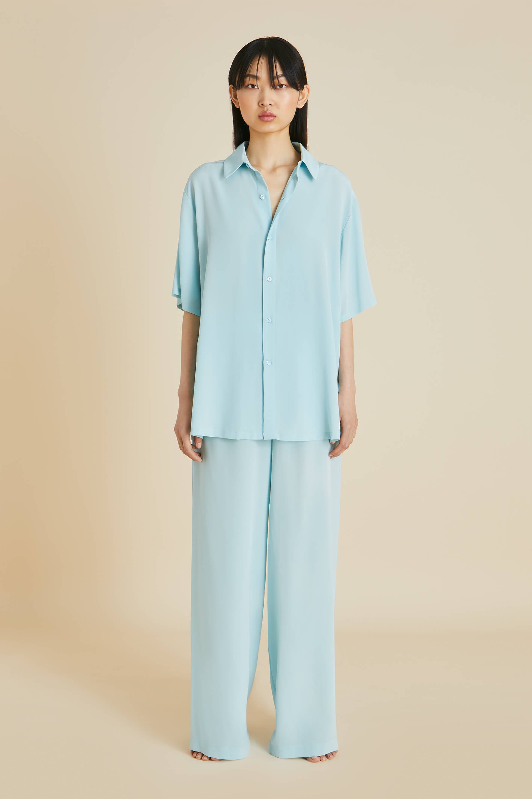 Alabama Blue Silk Crêpe de Chine Pajamas
