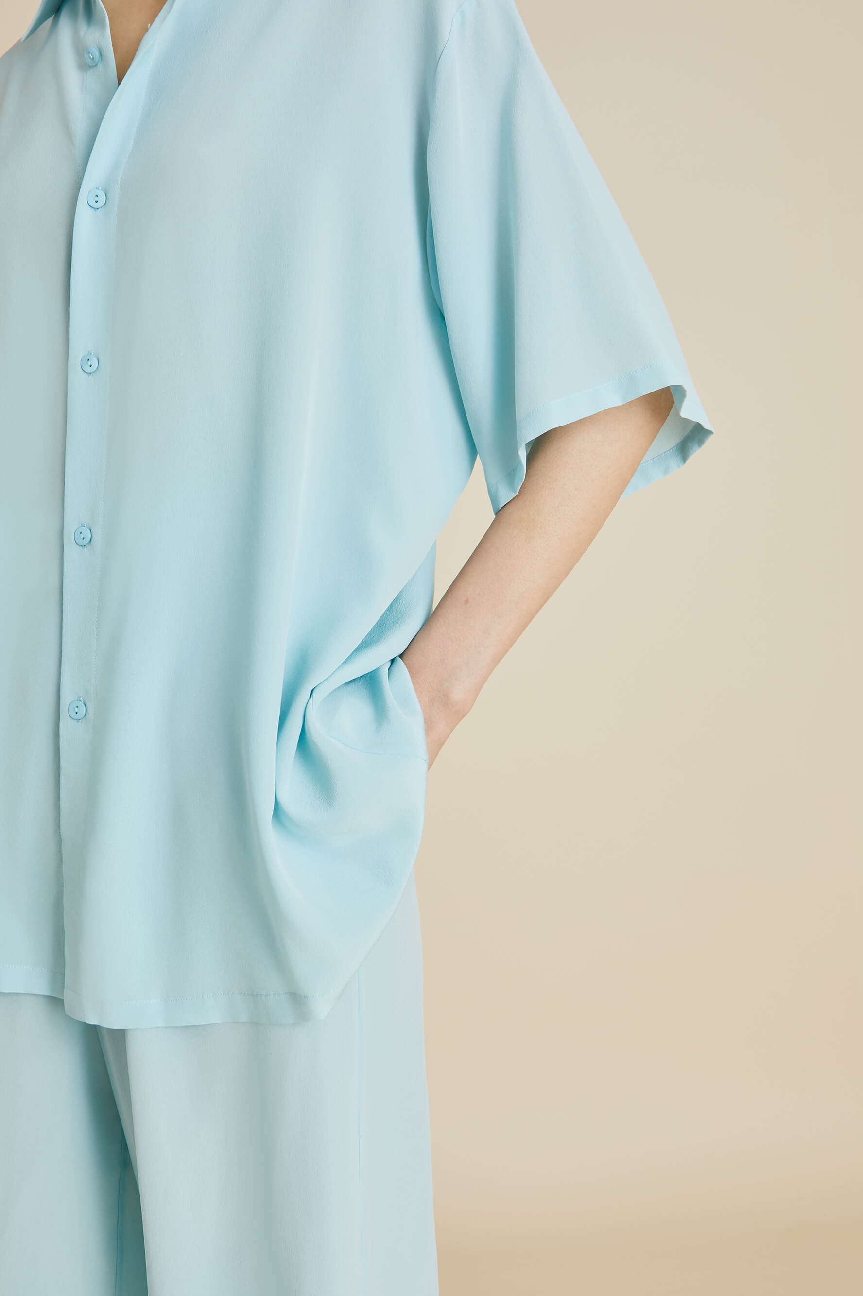 Alabama Blue Pajamas in Silk Crêpe de Chine