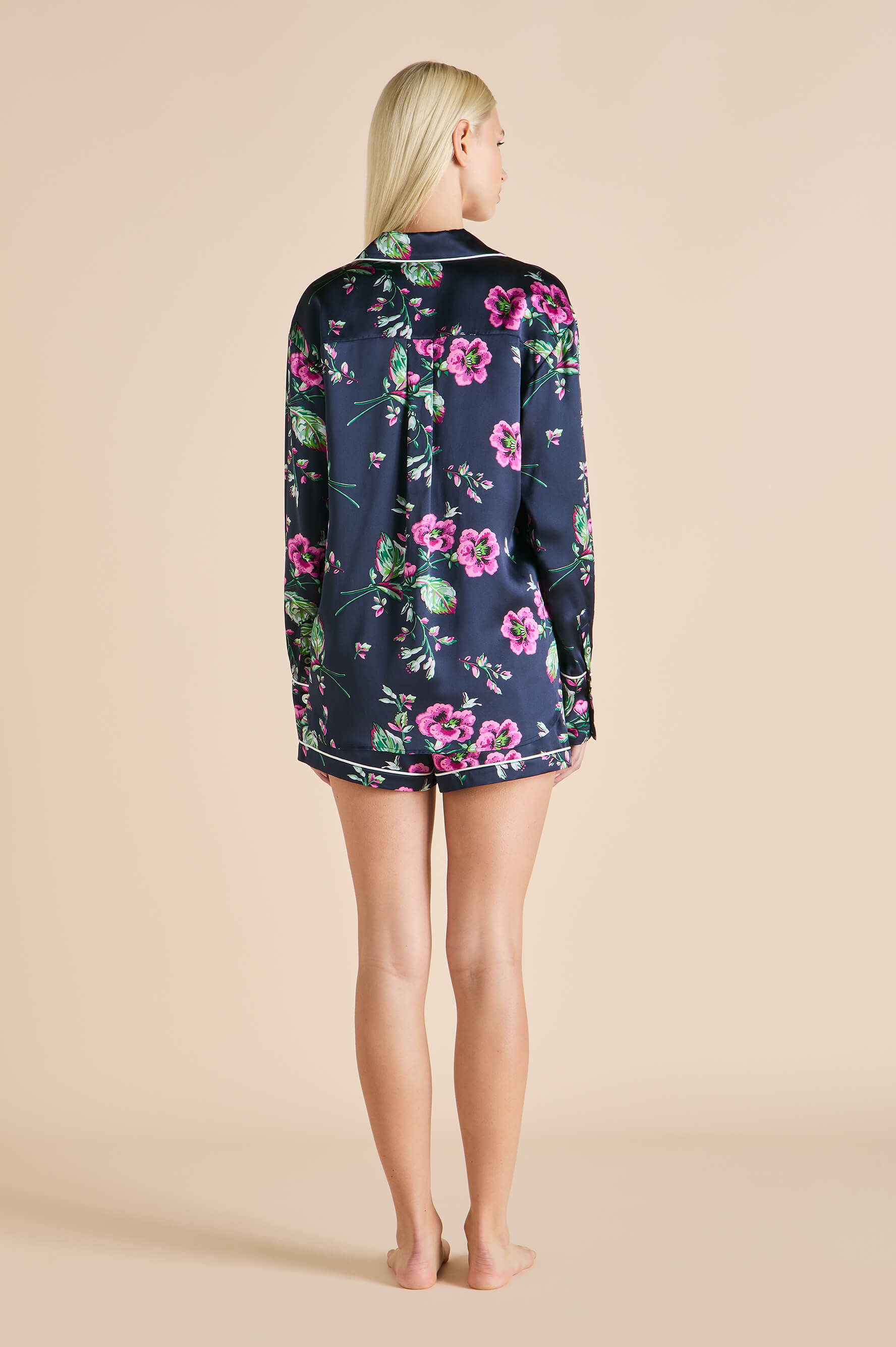 Alba Madison Navy Floral Pajamas in Silk Satin