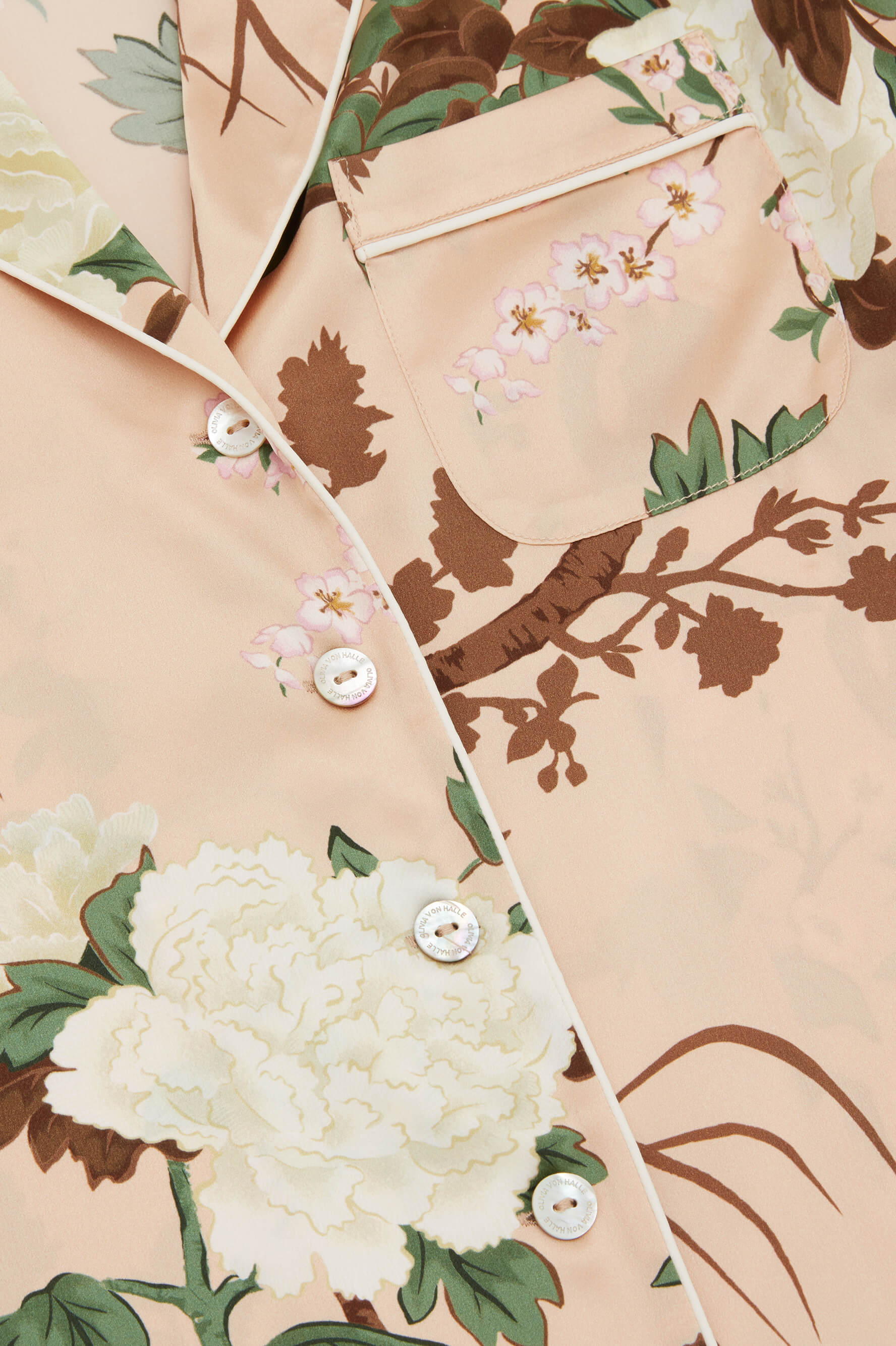 Alba Tirtoff Cream Floral Pajamas in Silk Satin