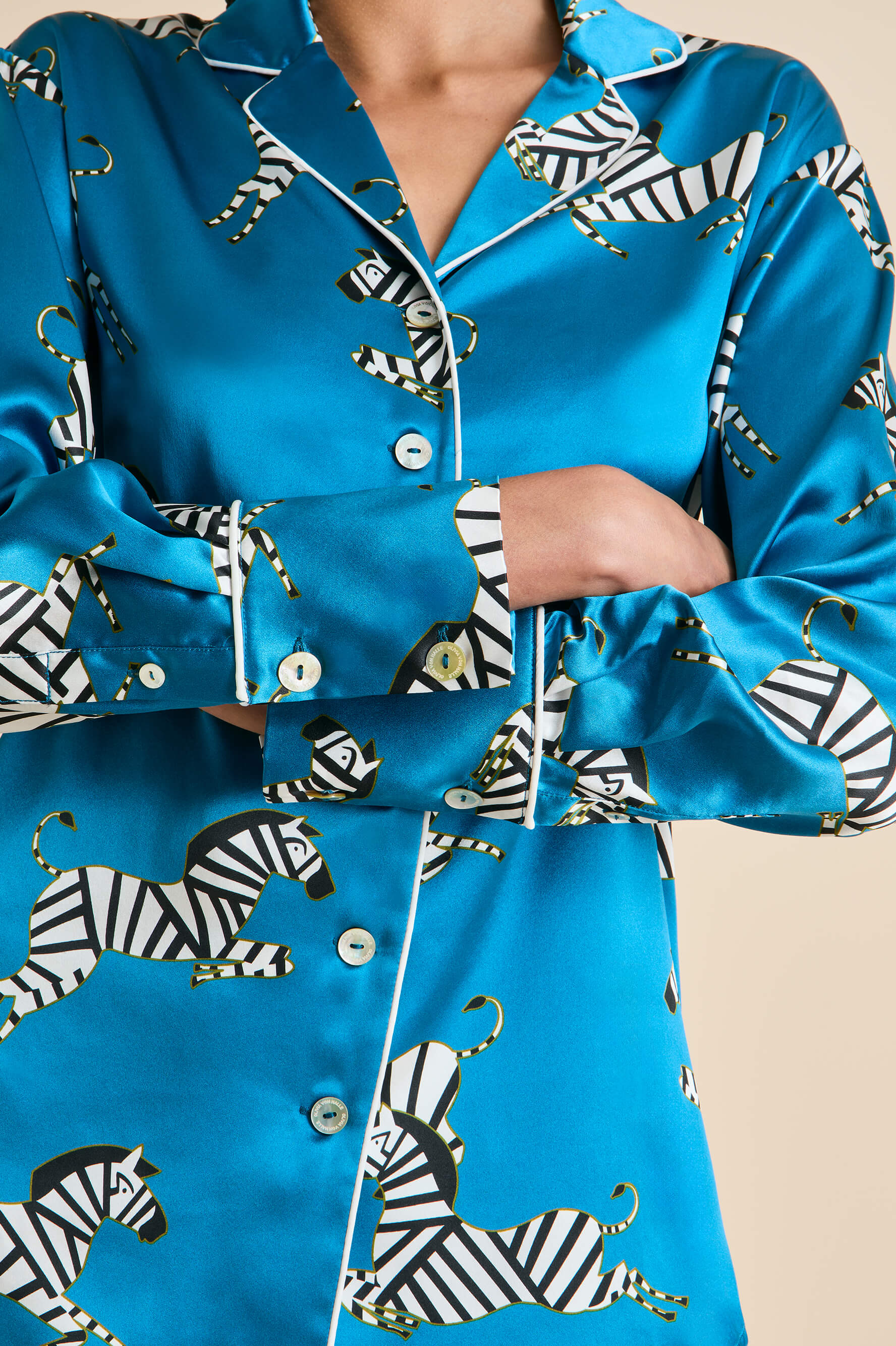 Alba Zora Blue Zebra Pajamas in Silk Satin