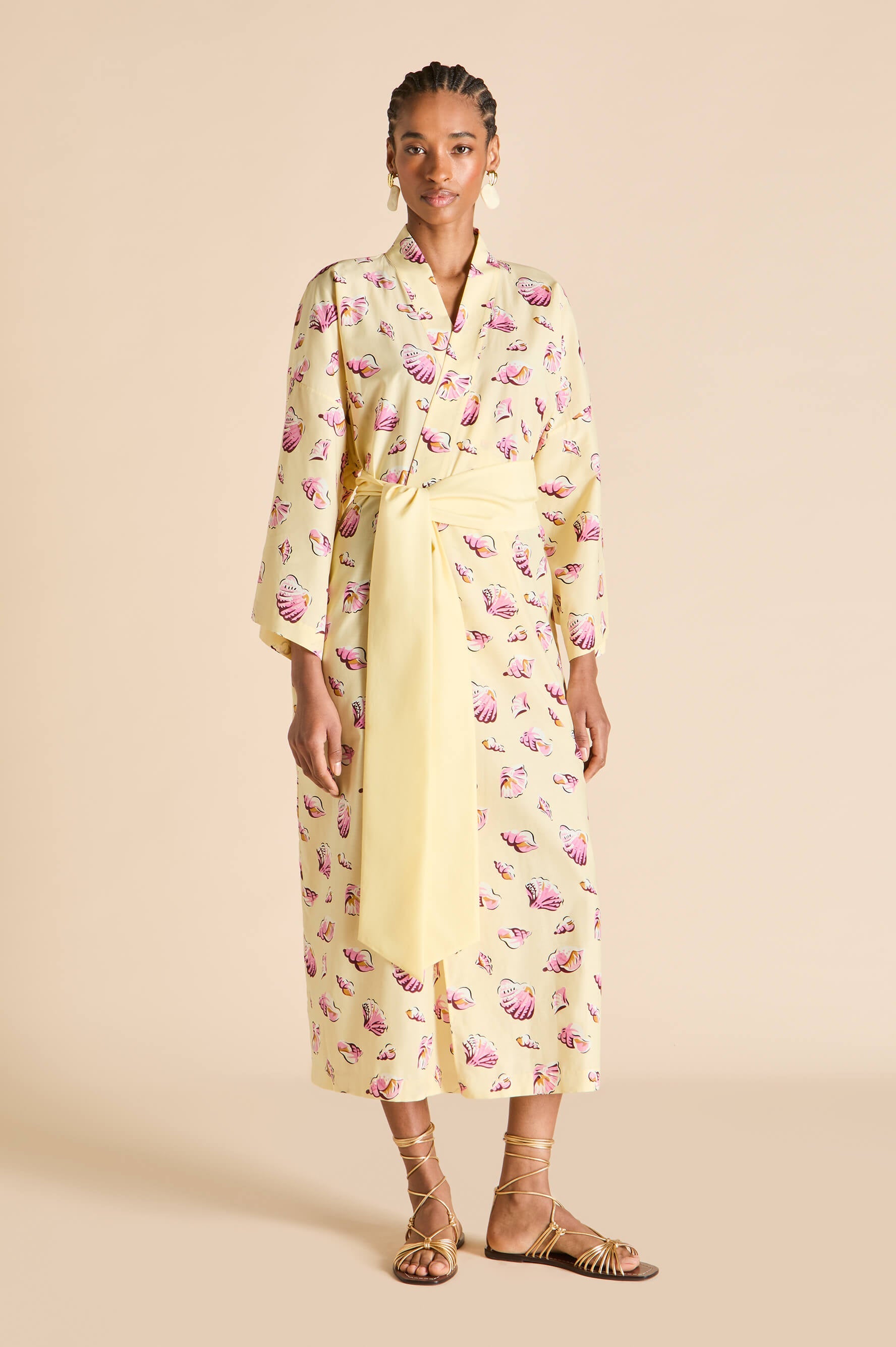 Amaya Helios Yellow Seashell Robe in Cotton-Silk