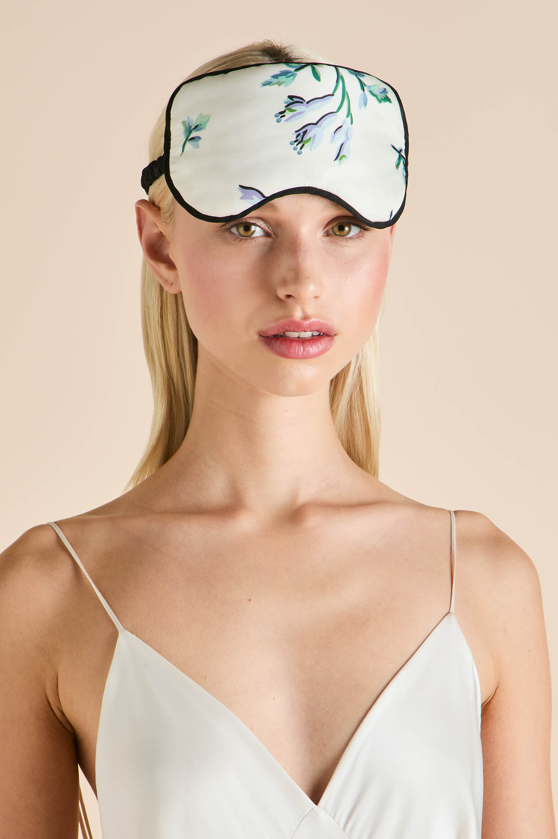 Audrey Caldwell Ivory Floral Eye Mask in Silk Satin