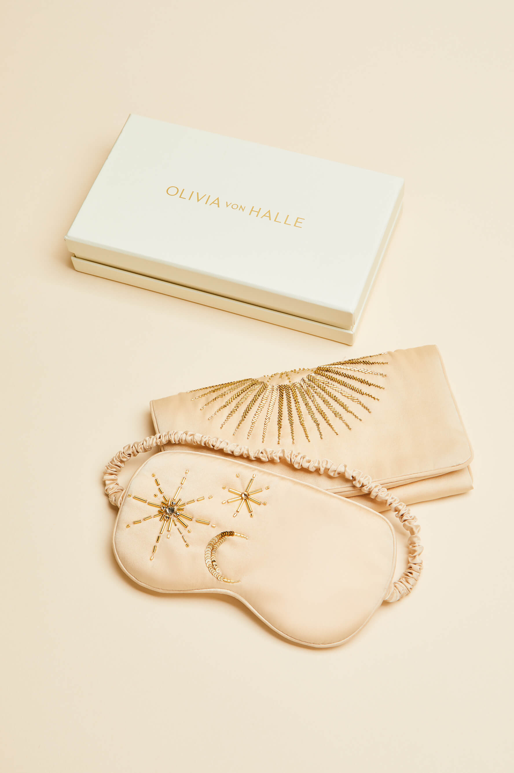 Audrey Celestine Caramel Embellished Eye Mask in Sandwashed Silk