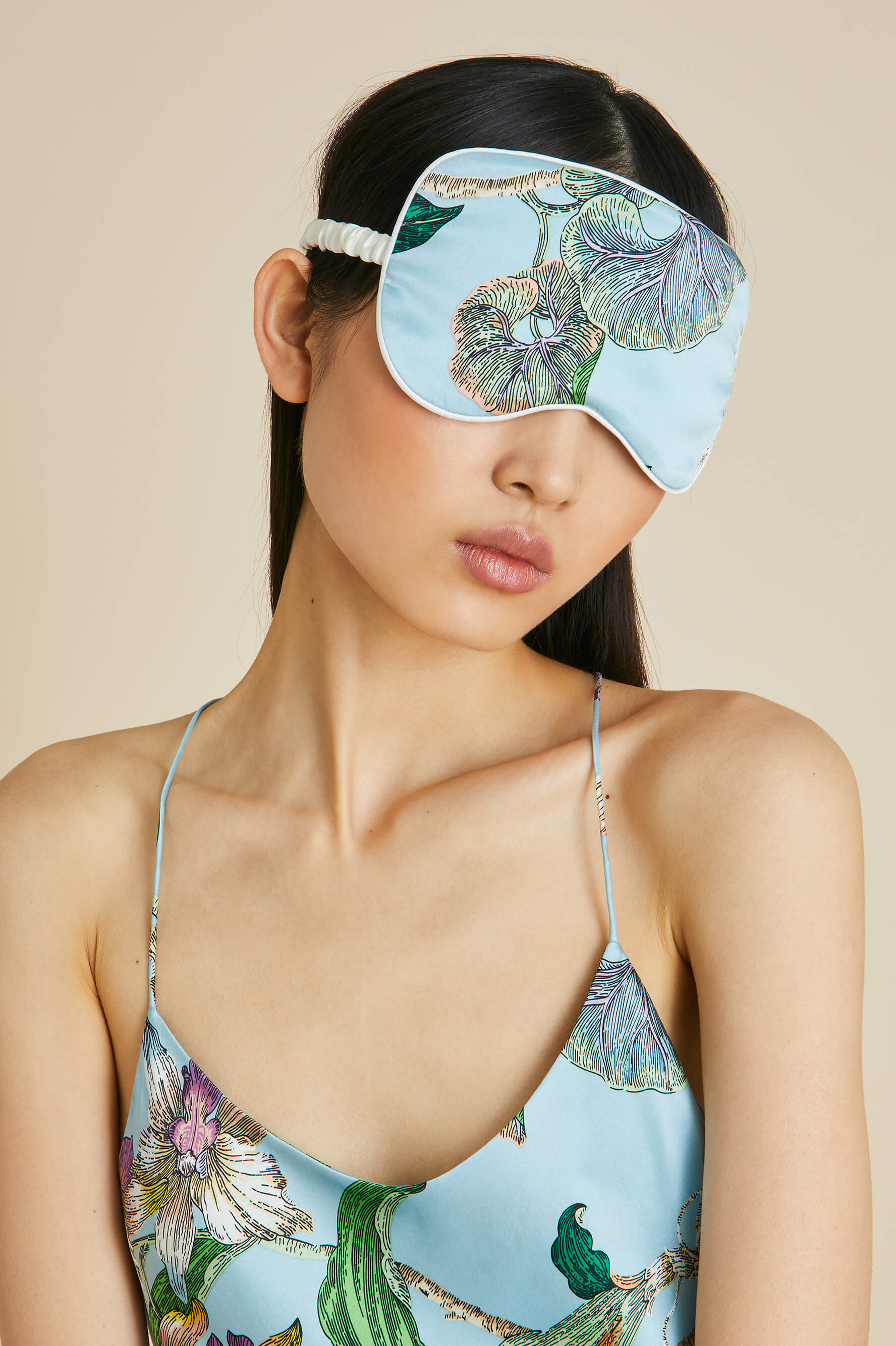 Audrey Ceres Blue Floral Eye Mask in Silk Satin