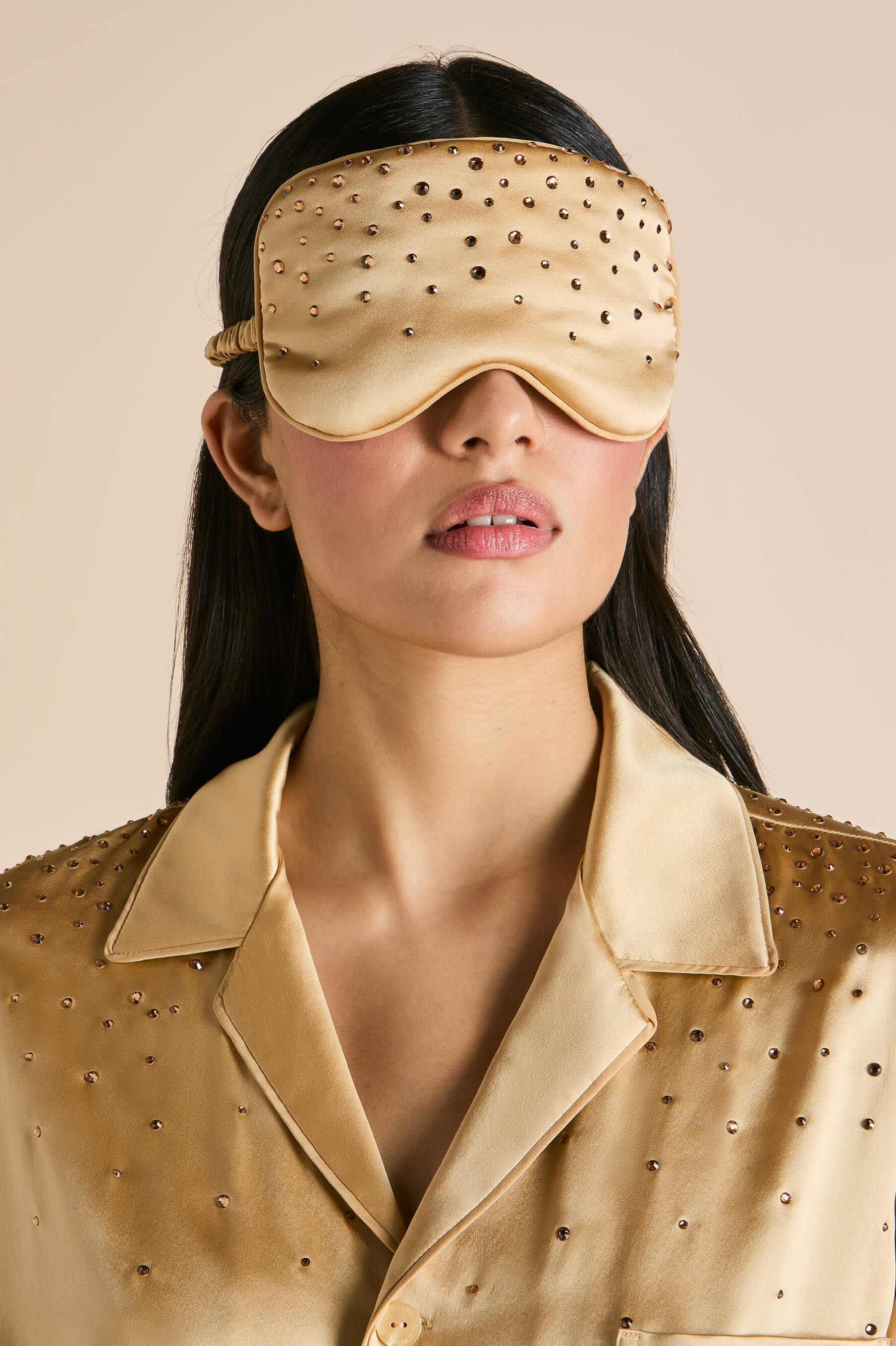 Audrey Lune Caramel Embellished Eye Mask in Silk Satin