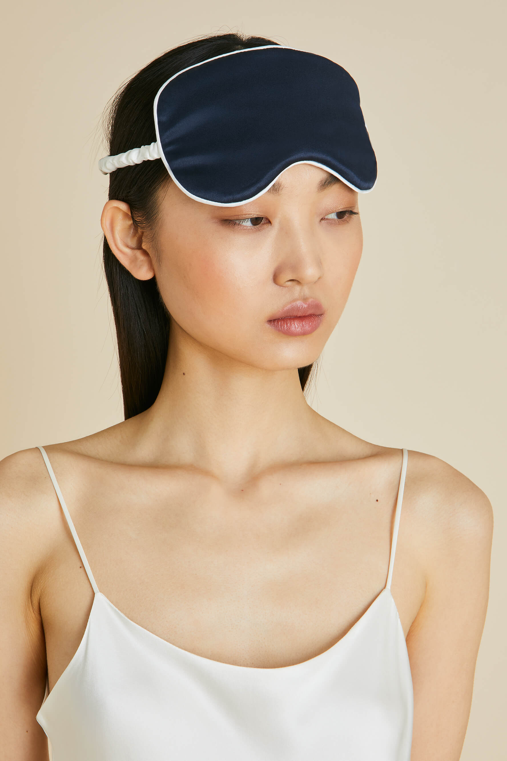 Audrey Navy Ivory Eye Mask in Silk Satin