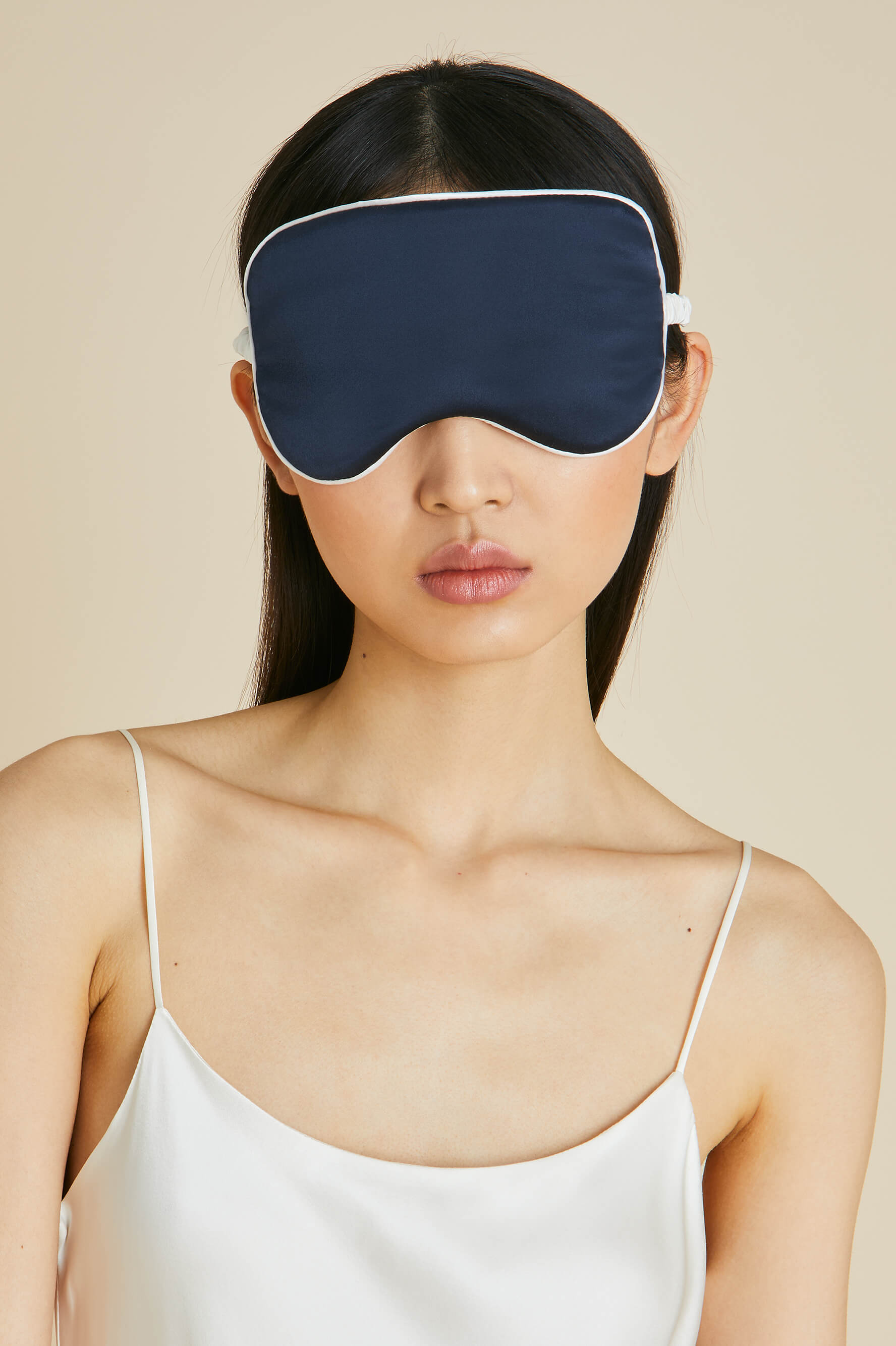 Audrey Navy Ivory Eye Mask in Silk Satin