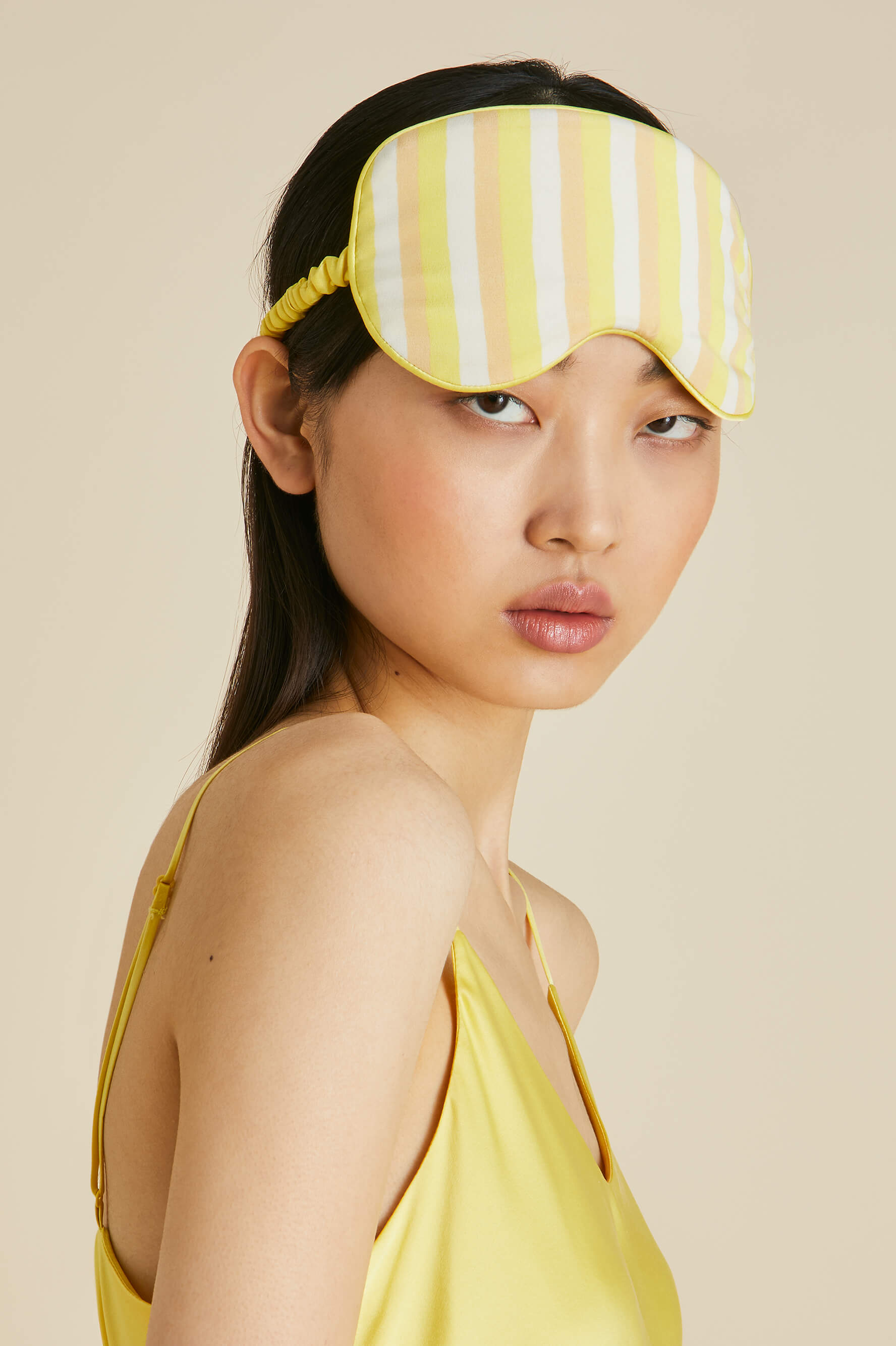 Audrey Polaris Yellow Stripe Eye Mask in Silk Crêpe de Chine