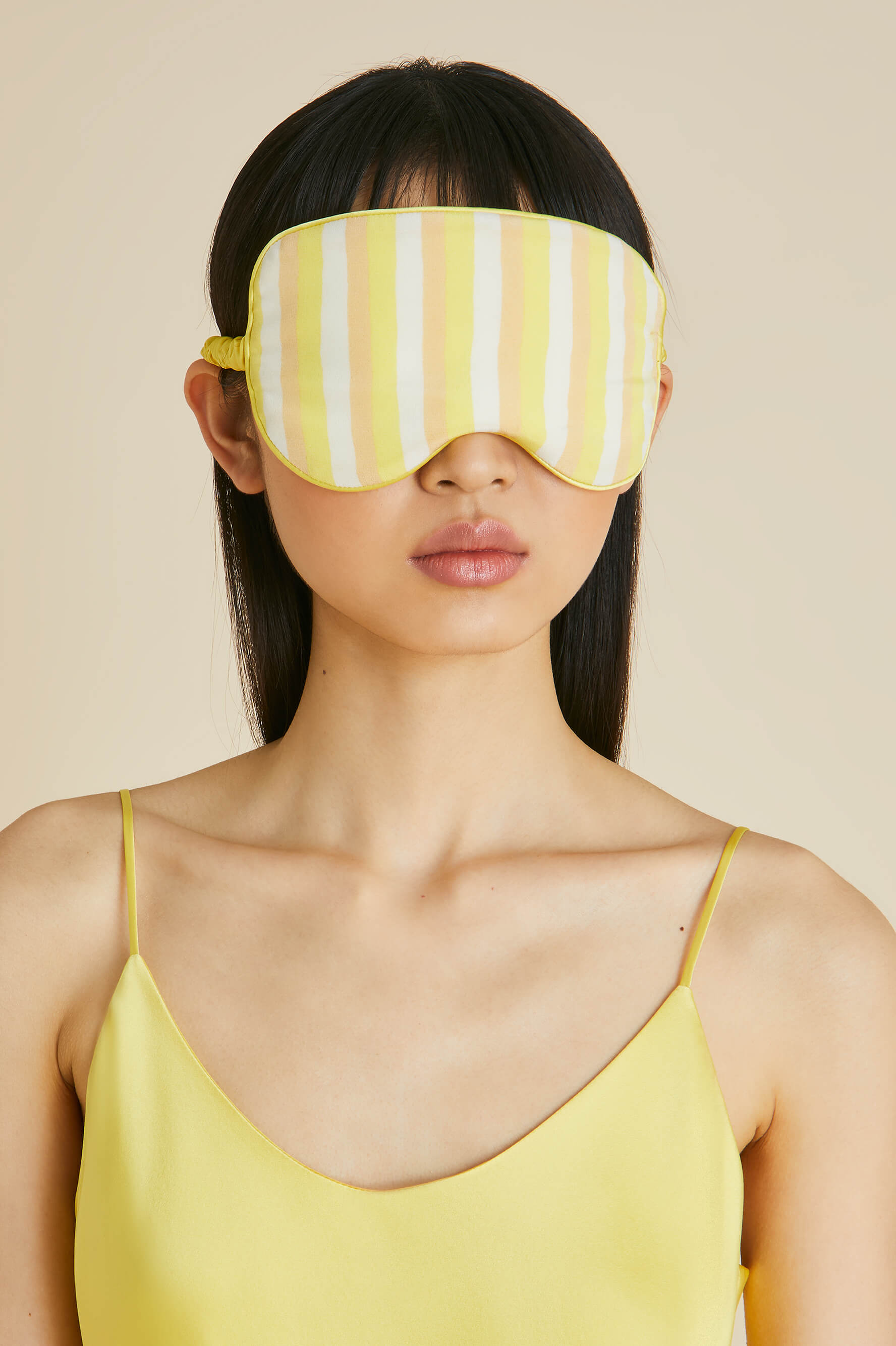 Audrey Polaris Yellow Stripe Eye Mask in Silk Crêpe de Chine