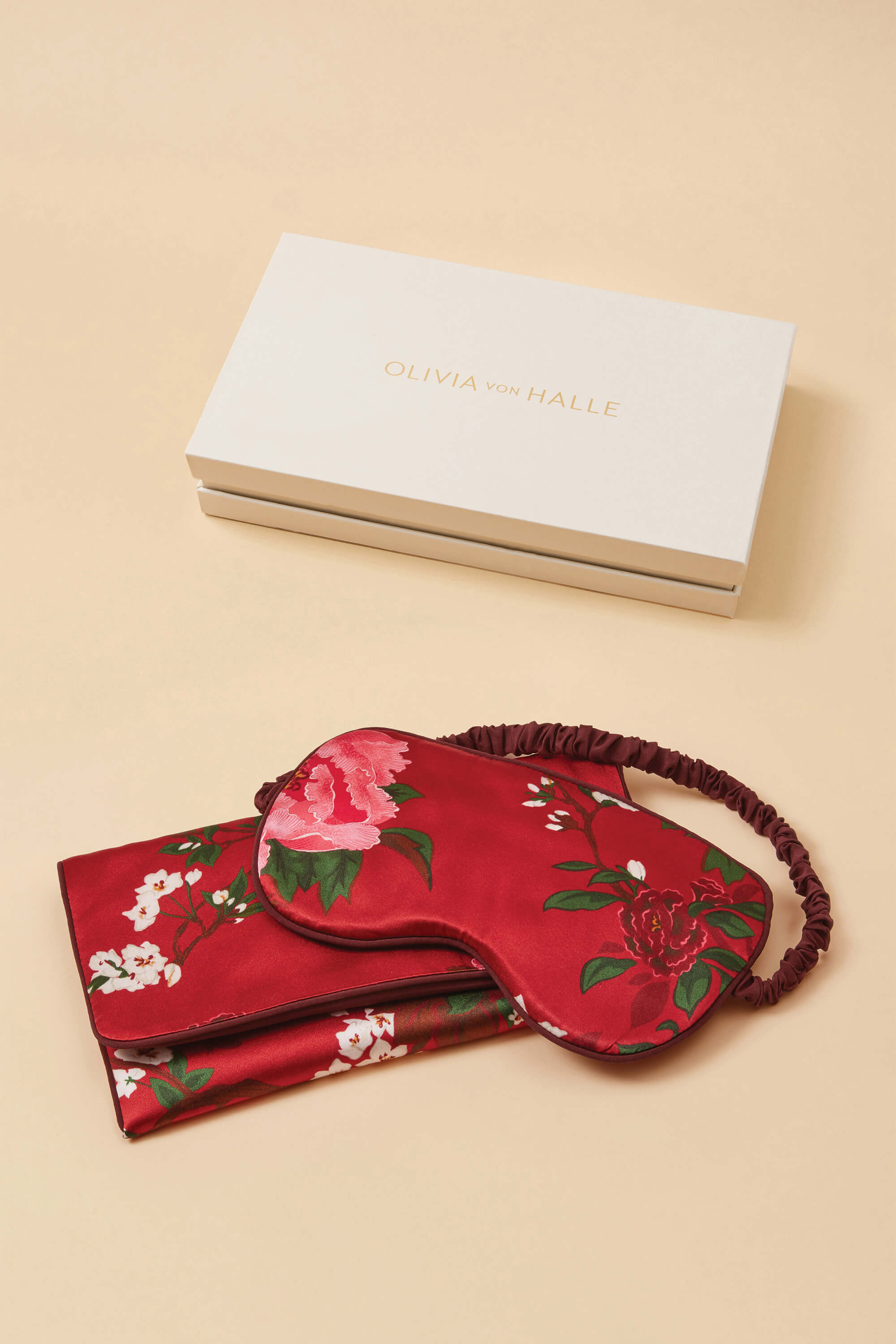 Audrey Tardieu Red Floral Eye Mask in Silk Satin