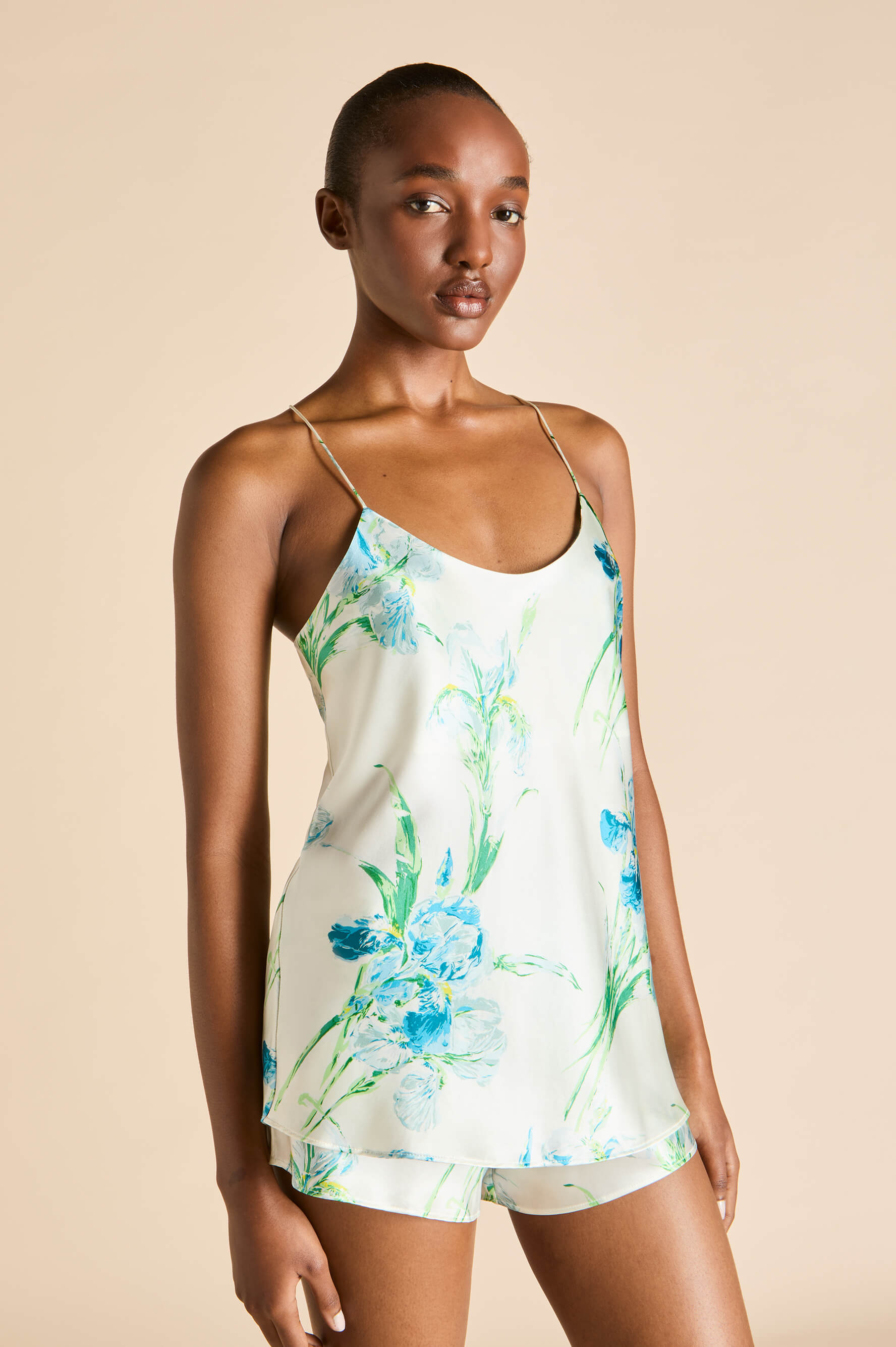 Bella Asterias Ivory Floral Camisole Set in Silk Satin