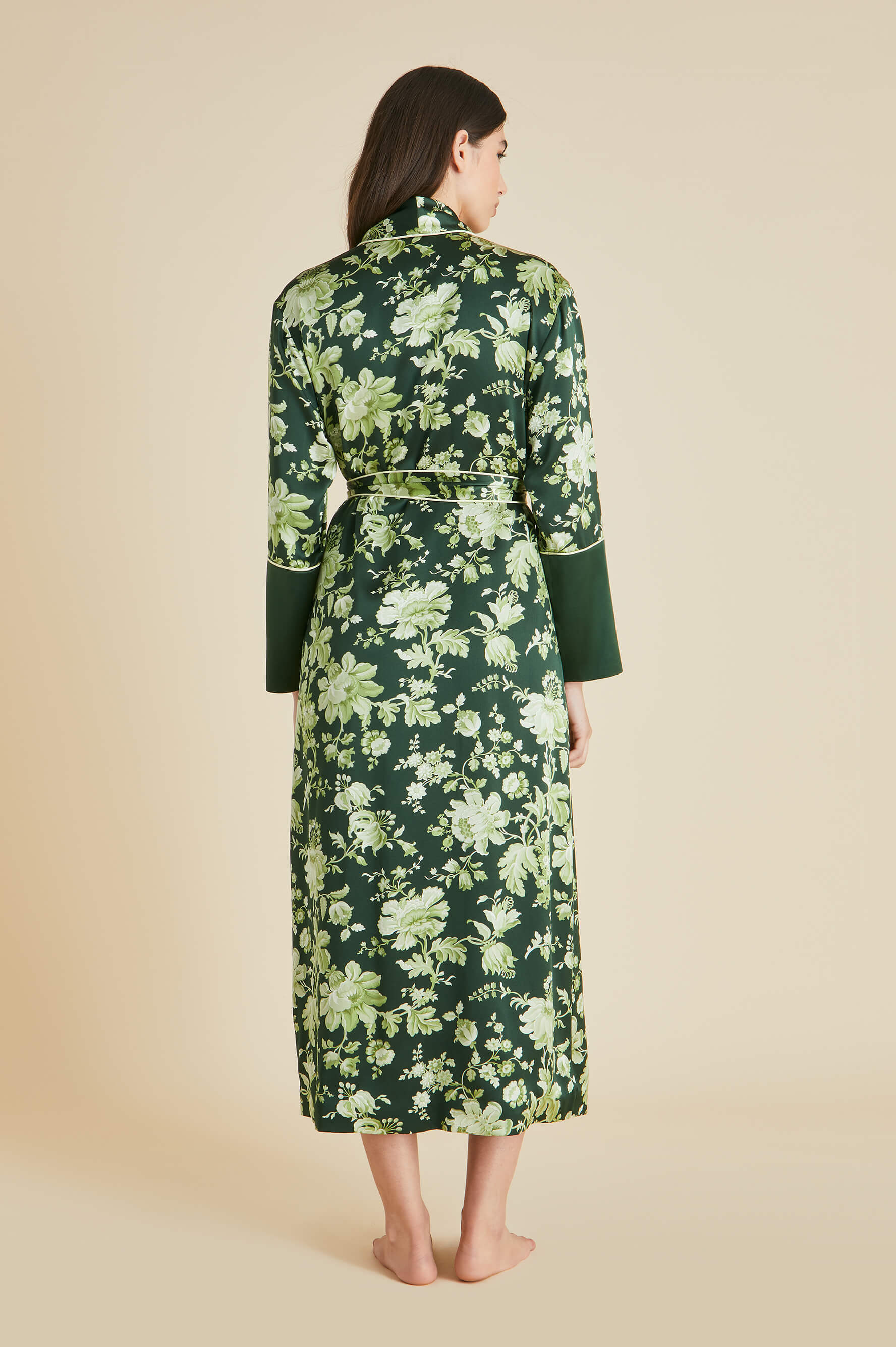 Capability Ares Green Floral Robe in Silk Satin