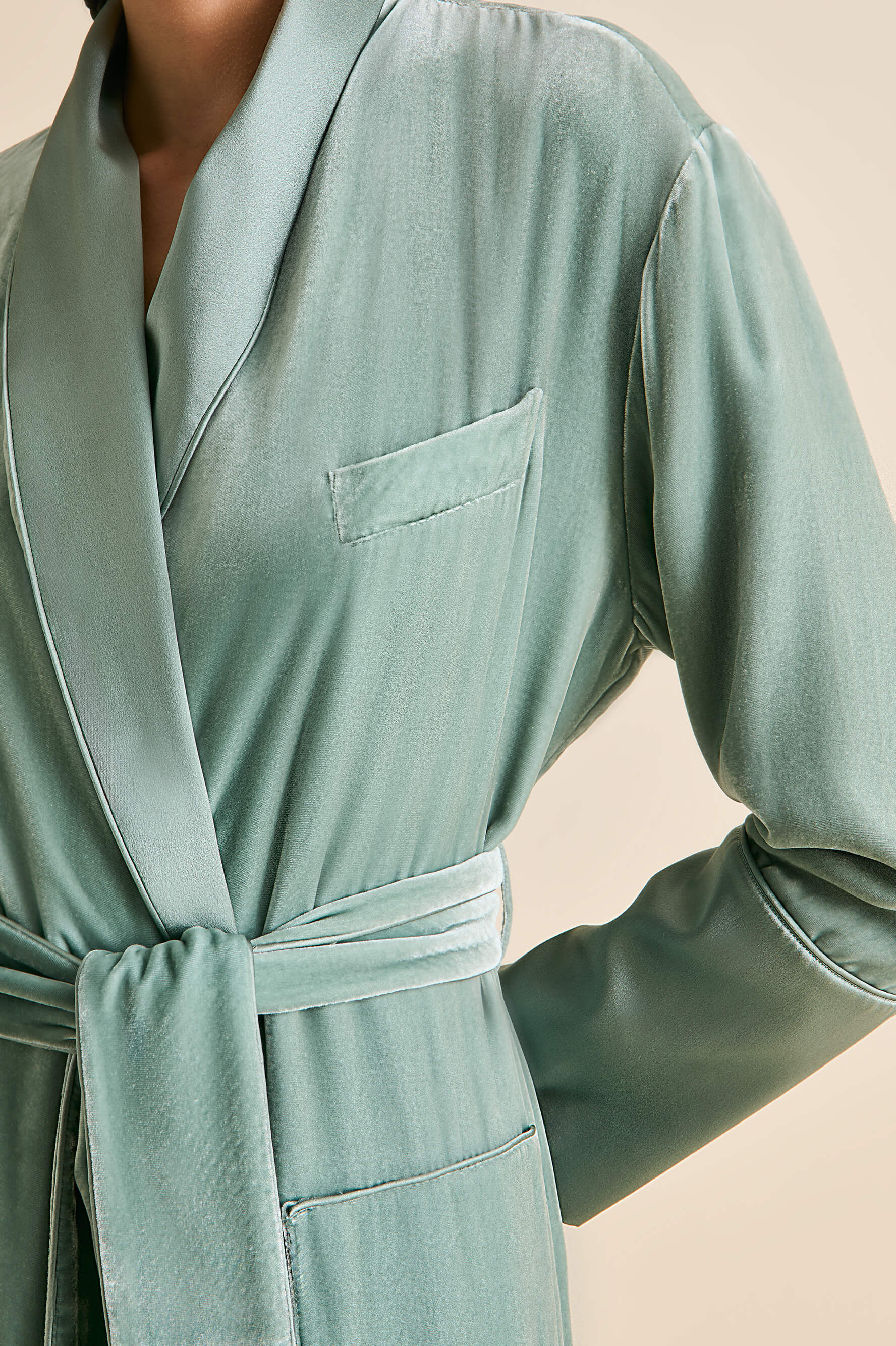 Capability Ash Green Robe in Silk Velvet