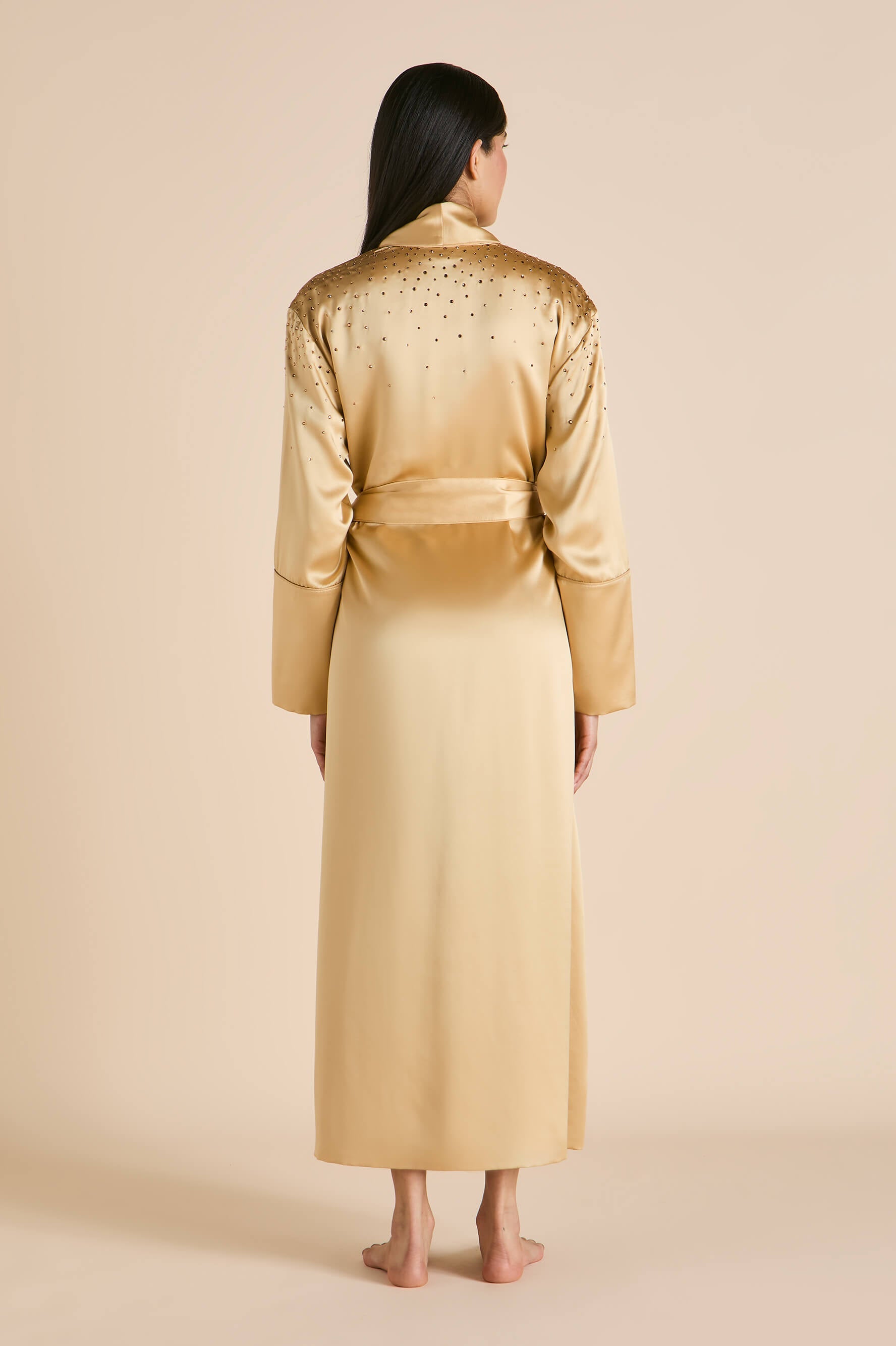 Capability Lune Caramel Embellished Robe in Silk Satin