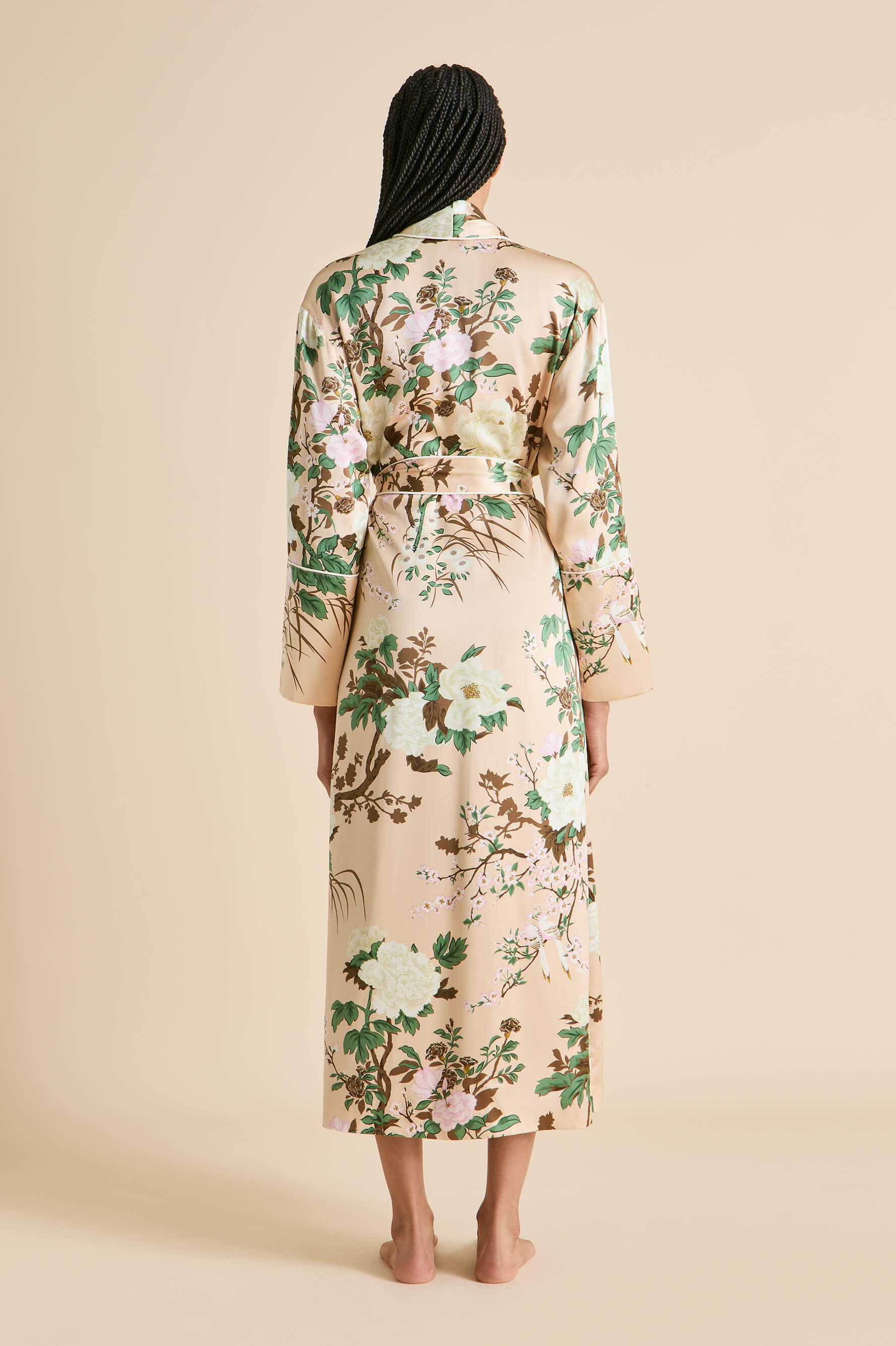 Capability Tirtoff Cream Floral Robe in Silk Satin