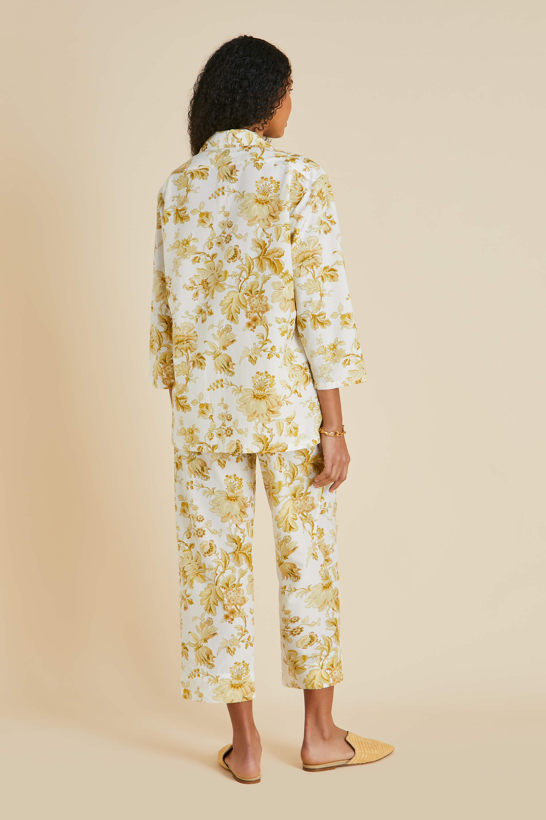 Casablanca Aegeus Yellow Floral Pajamas in Cotton-Silk