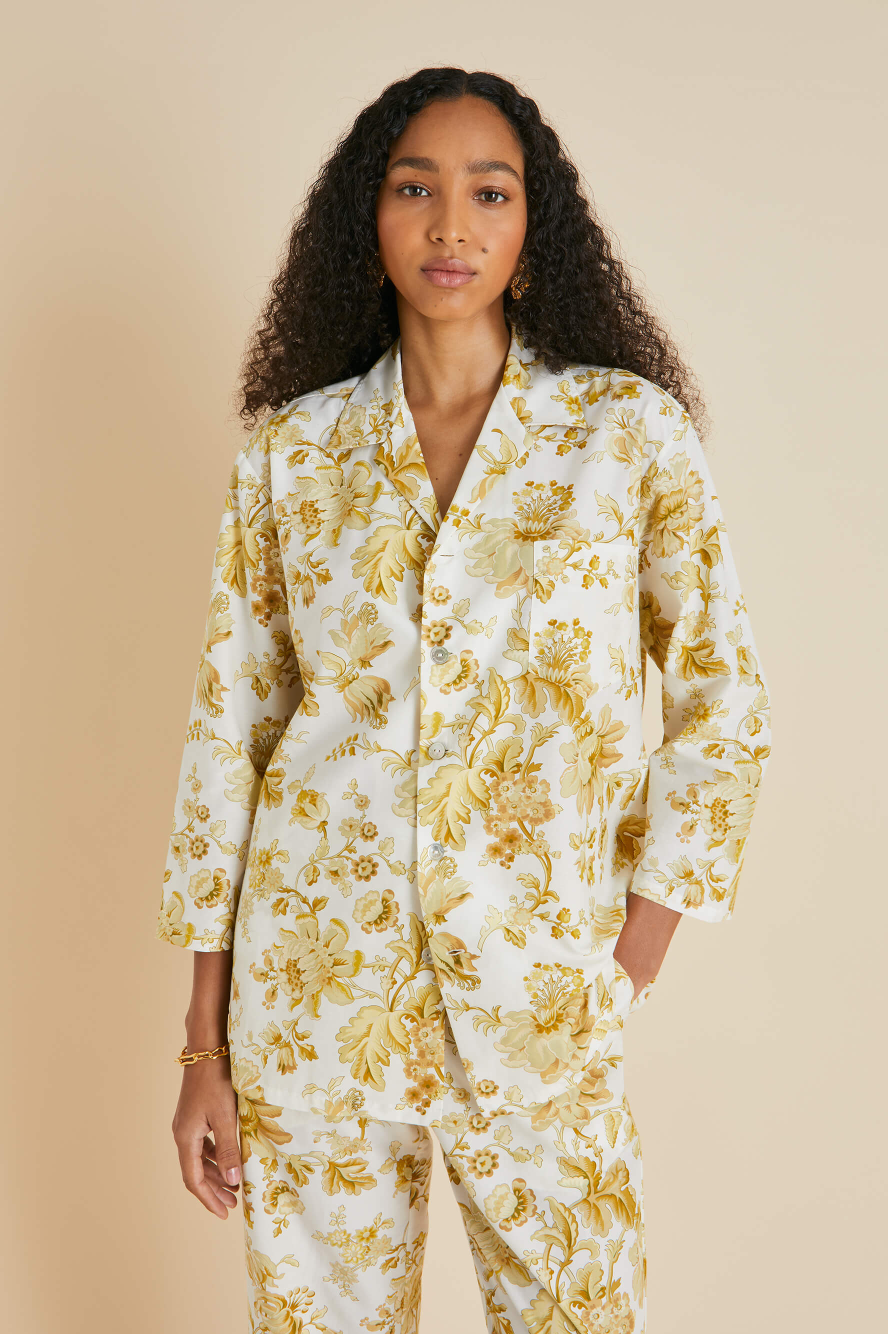 Casablanca Aegeus Yellow Floral Pajamas in Cotton-Silk