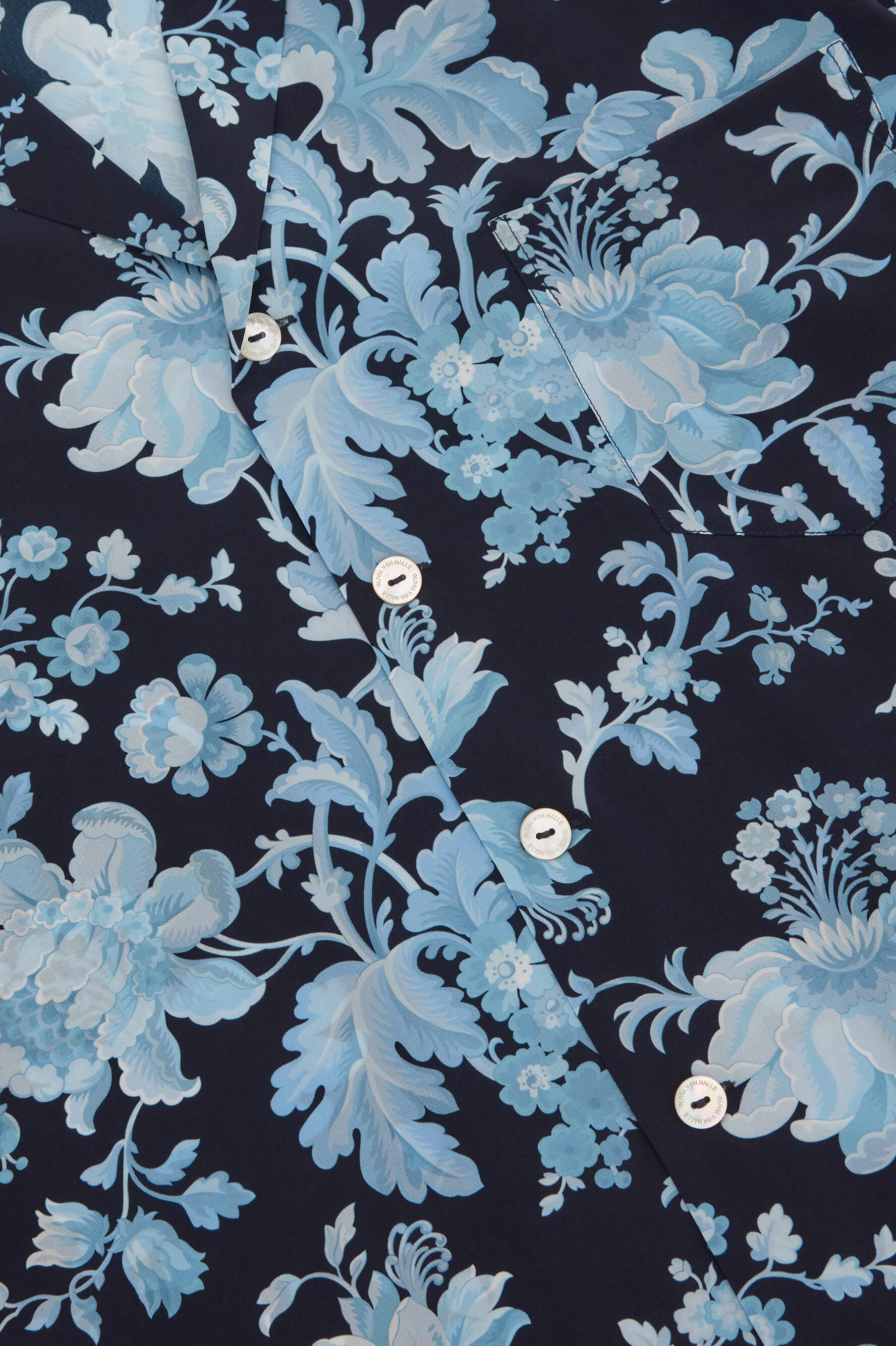 Casablanca Alcides Blue Floral Pajamas in Silk Crêpe de Chine