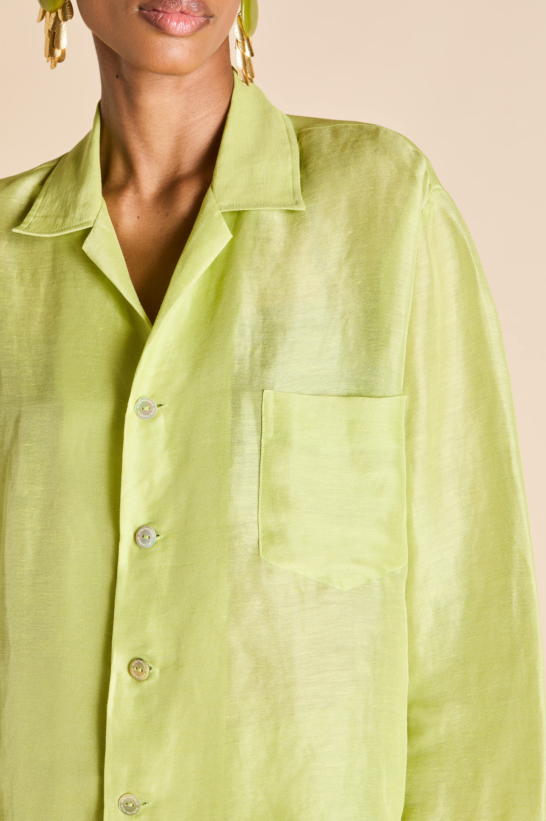 Casablanca Celery Green Pajamas in Linen-Silk