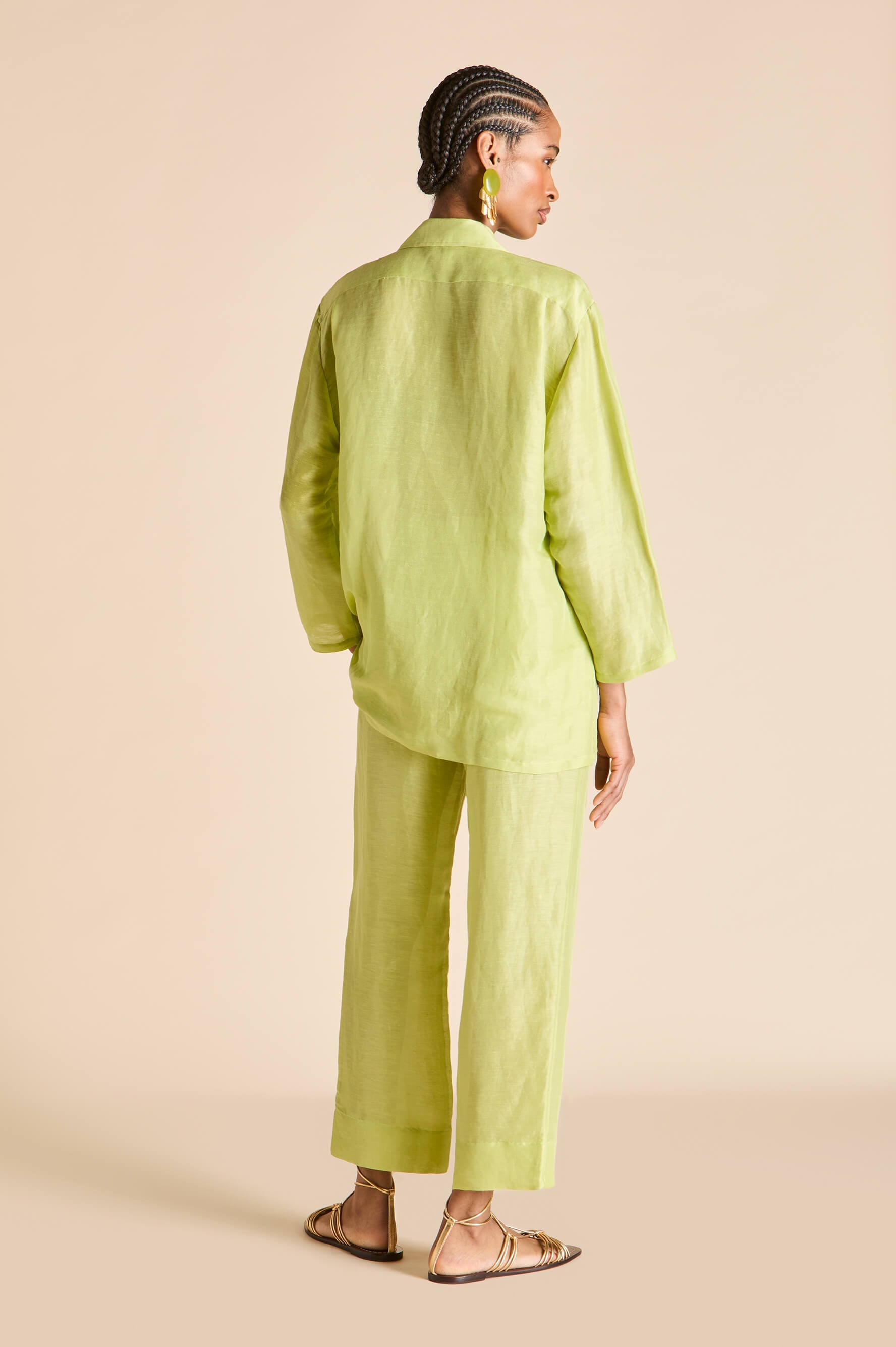Casablanca Celery Green Pajamas in Linen-Silk