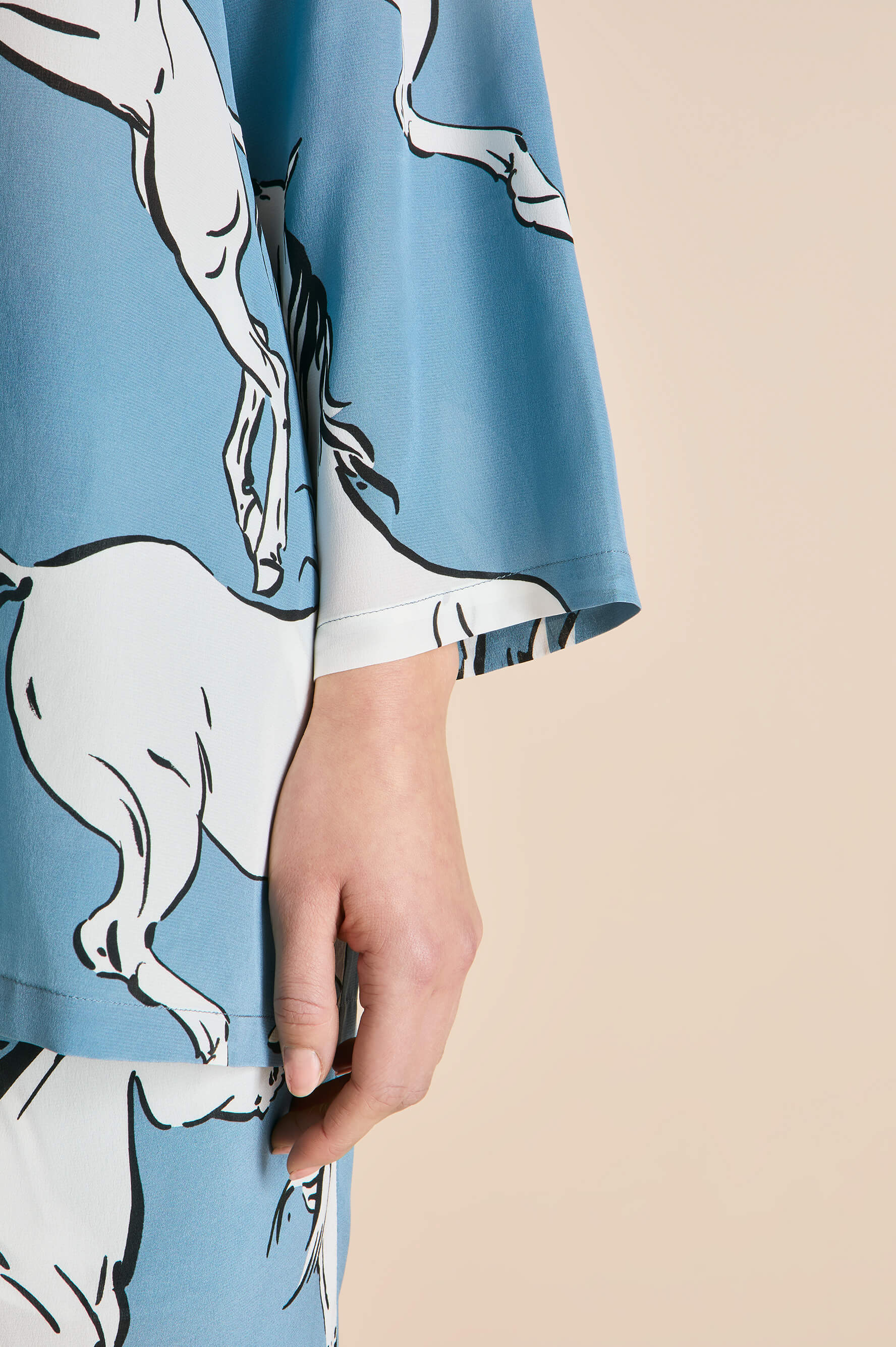 Casablanca Cordelia Blue Horse Pajamas in Silk Crêpe de Chine